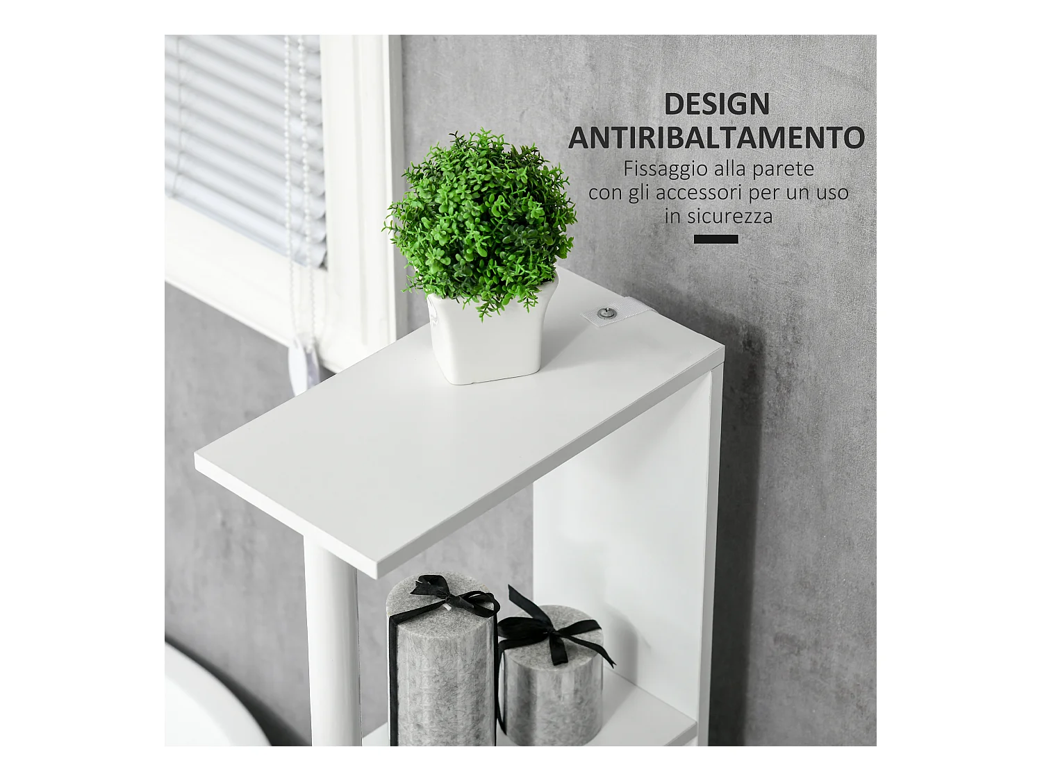 Colonna bagno con 2 ripiani e 2 armadietti bianco e grigio