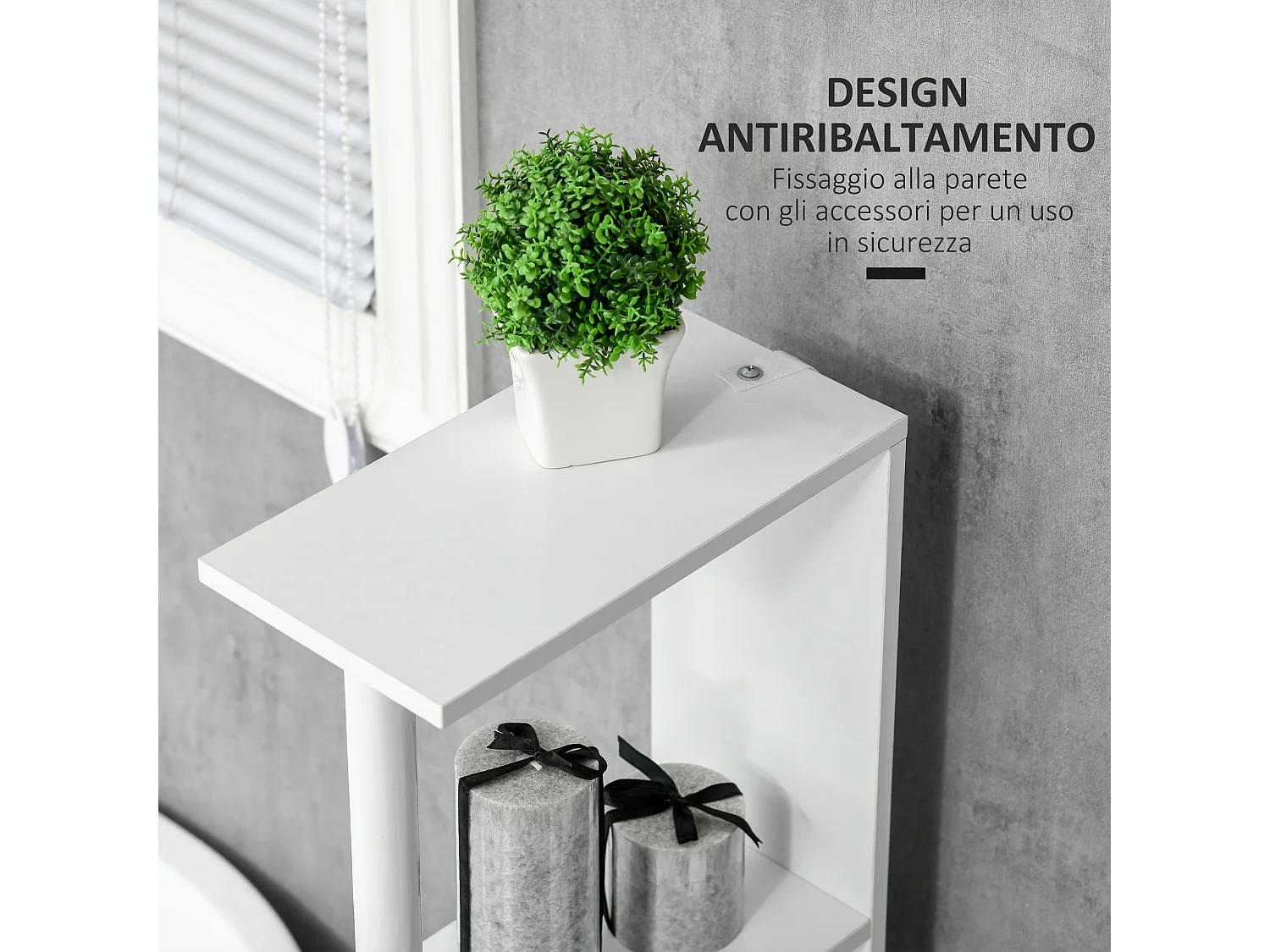 Colonna bagno con 2 ripiani e 2 armadietti bianco e grigio