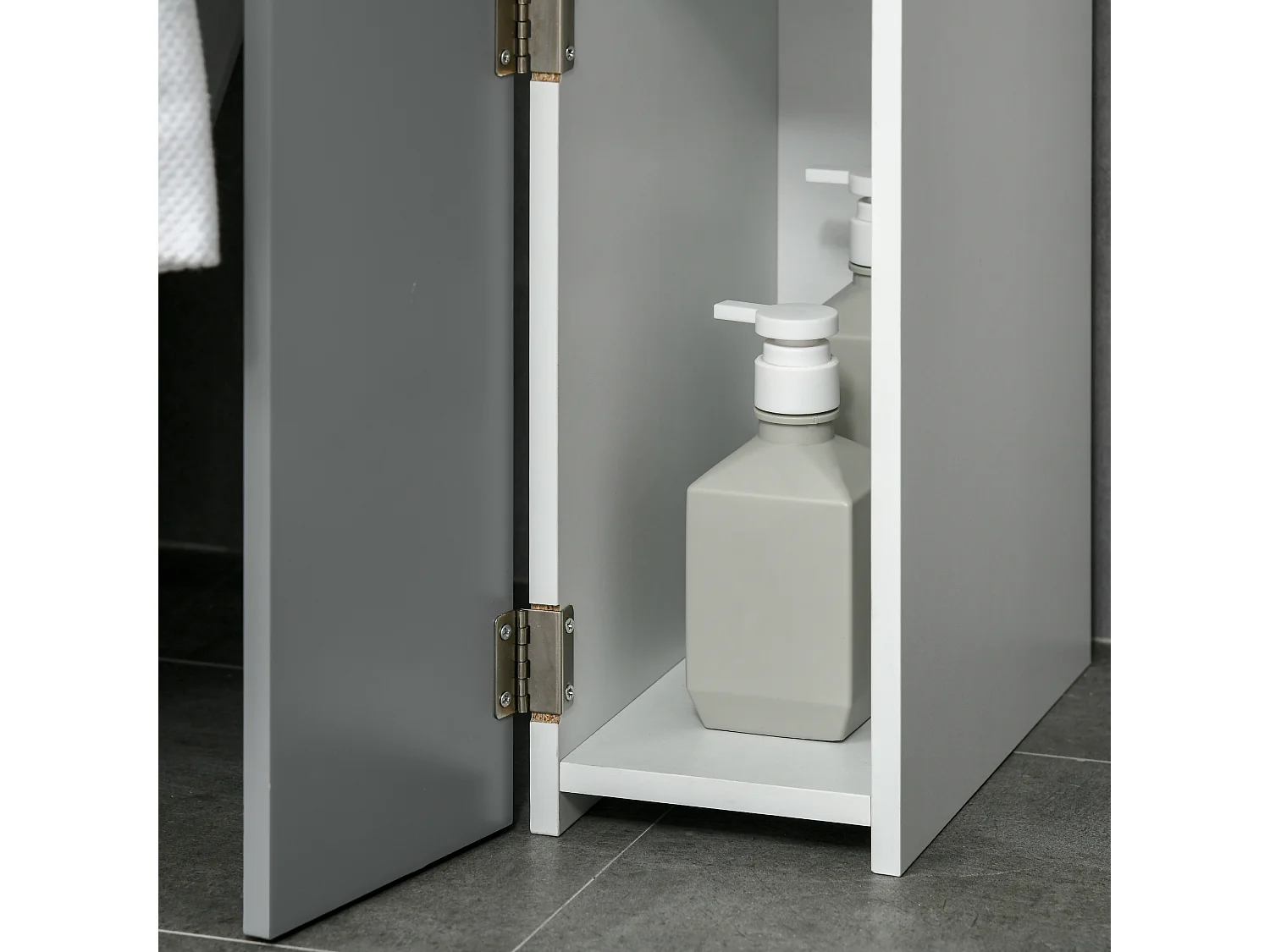 Colonna bagno con 2 ripiani e 2 armadietti bianco e grigio