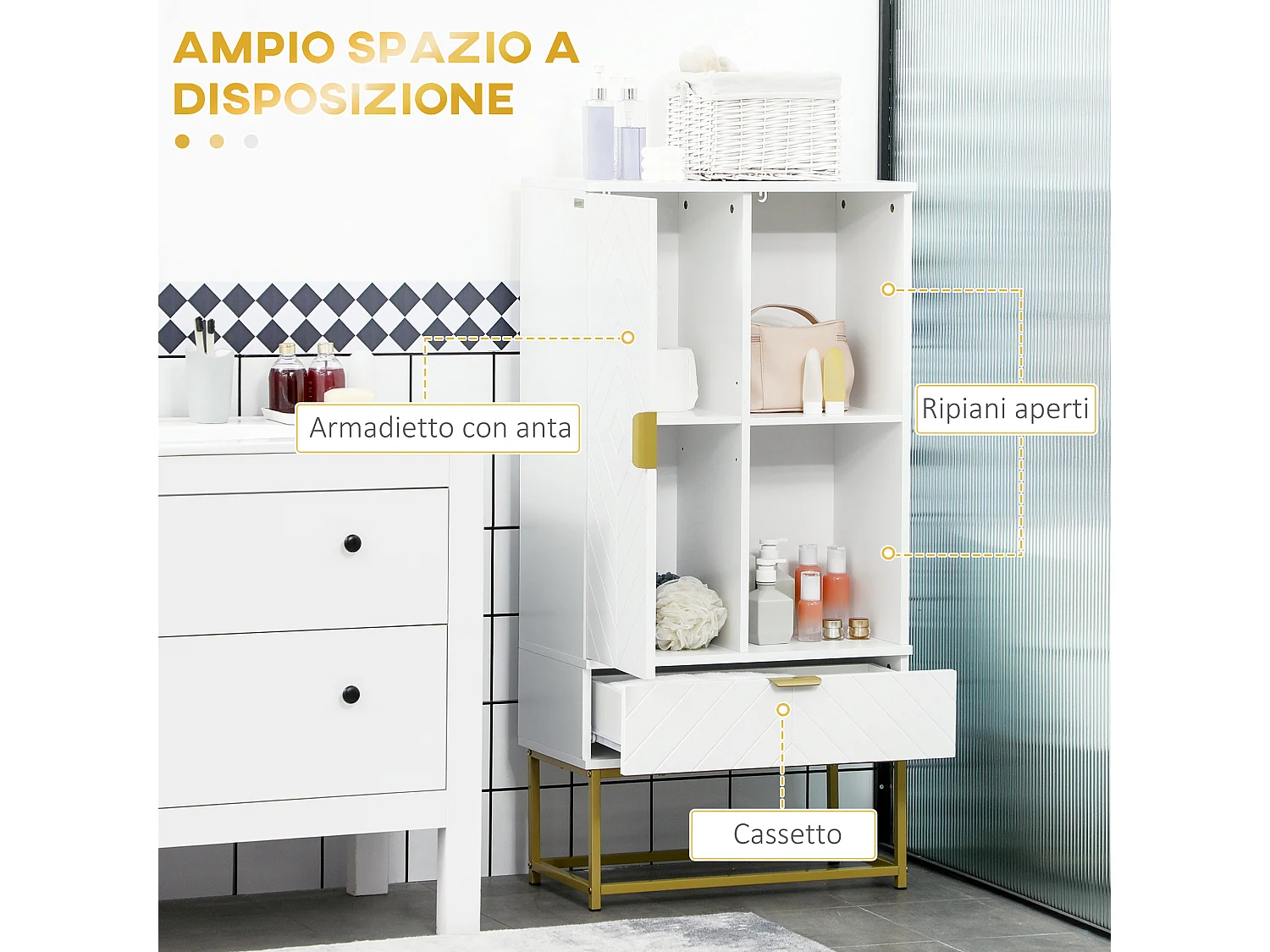 Mobile bagno moderno con armadietto cassetto e ripiani