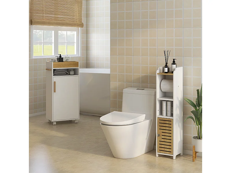 Mobiletto bagno con vassoio ripiano armadietto chiuso bianco