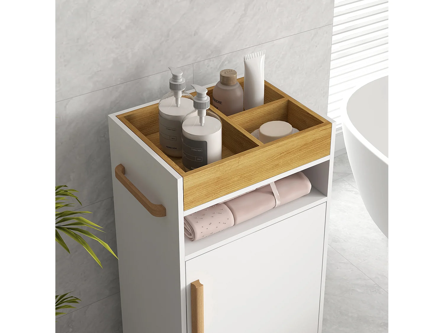 Mobiletto bagno con vassoio ripiano armadietto chiuso bianco