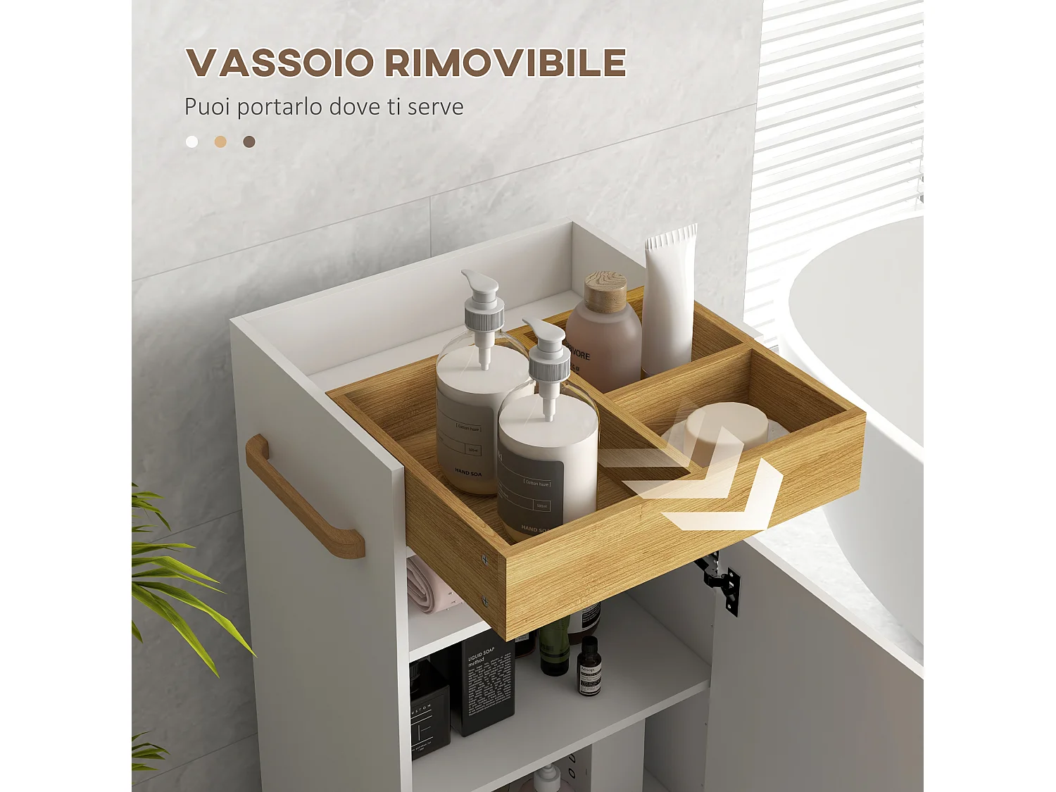 Mobiletto bagno con vassoio ripiano armadietto chiuso bianco