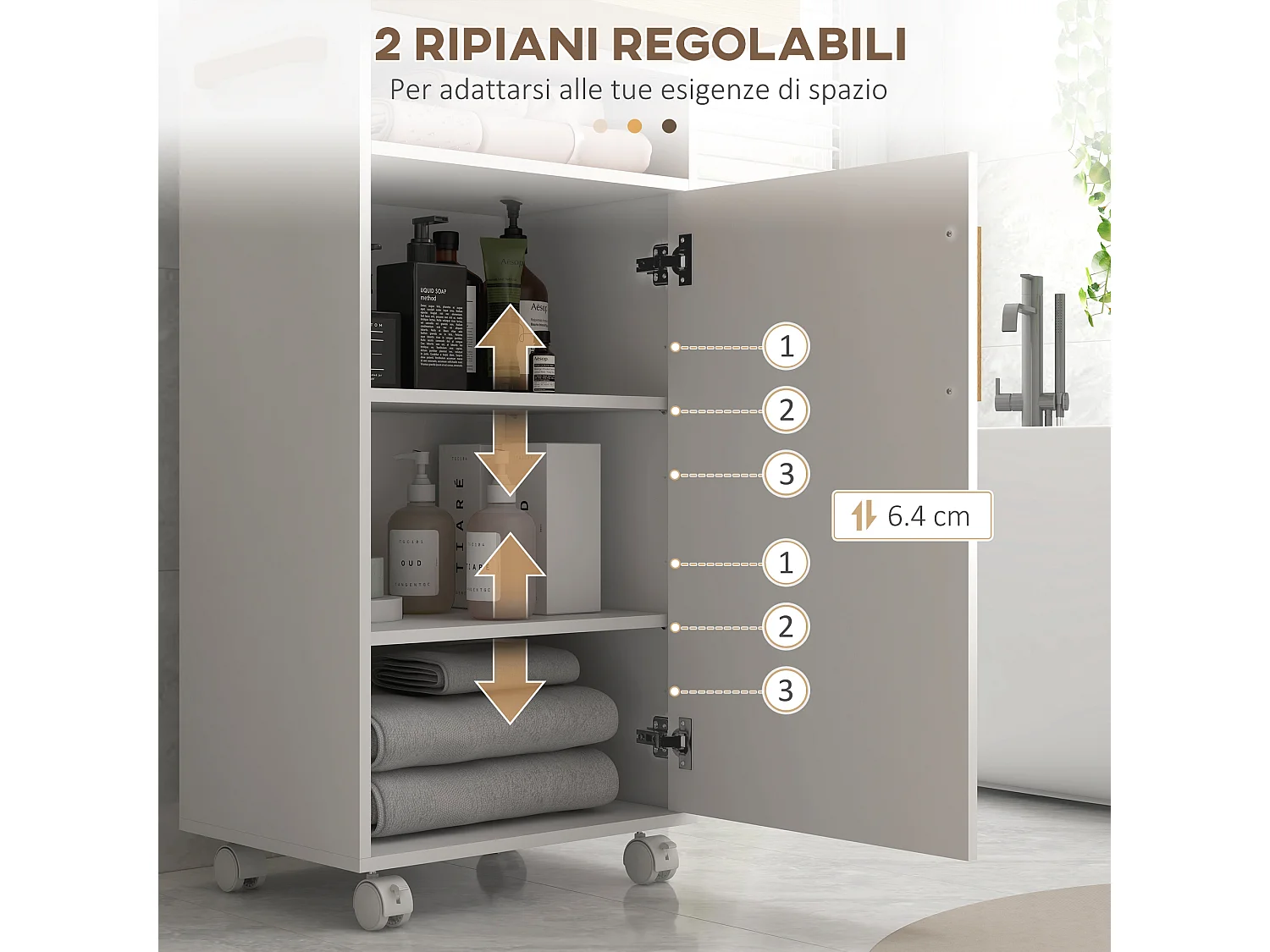 Mobiletto bagno con vassoio ripiano armadietto chiuso bianco