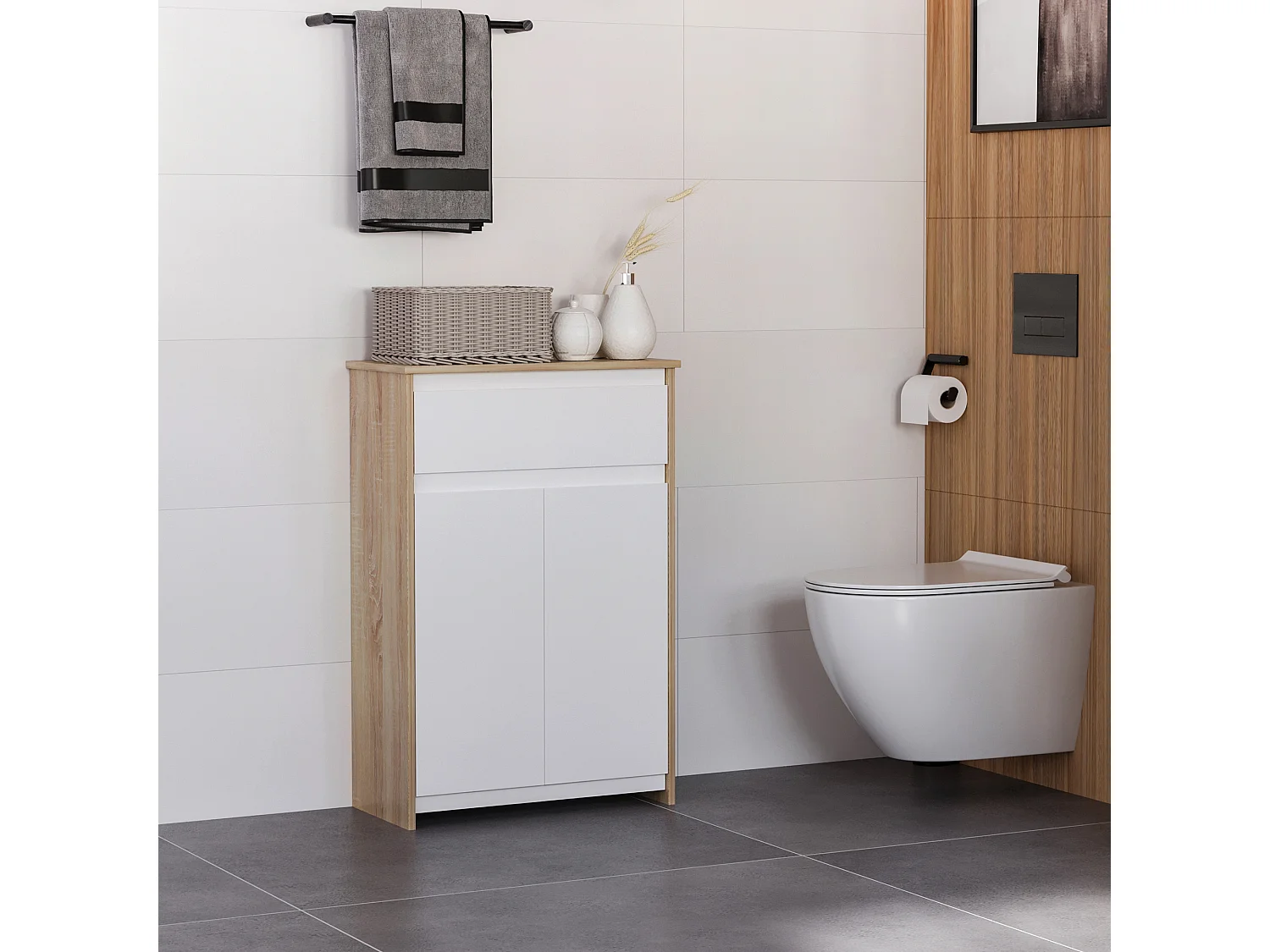 Mobile bagno multiuso mobiletto salvaspazio in legno