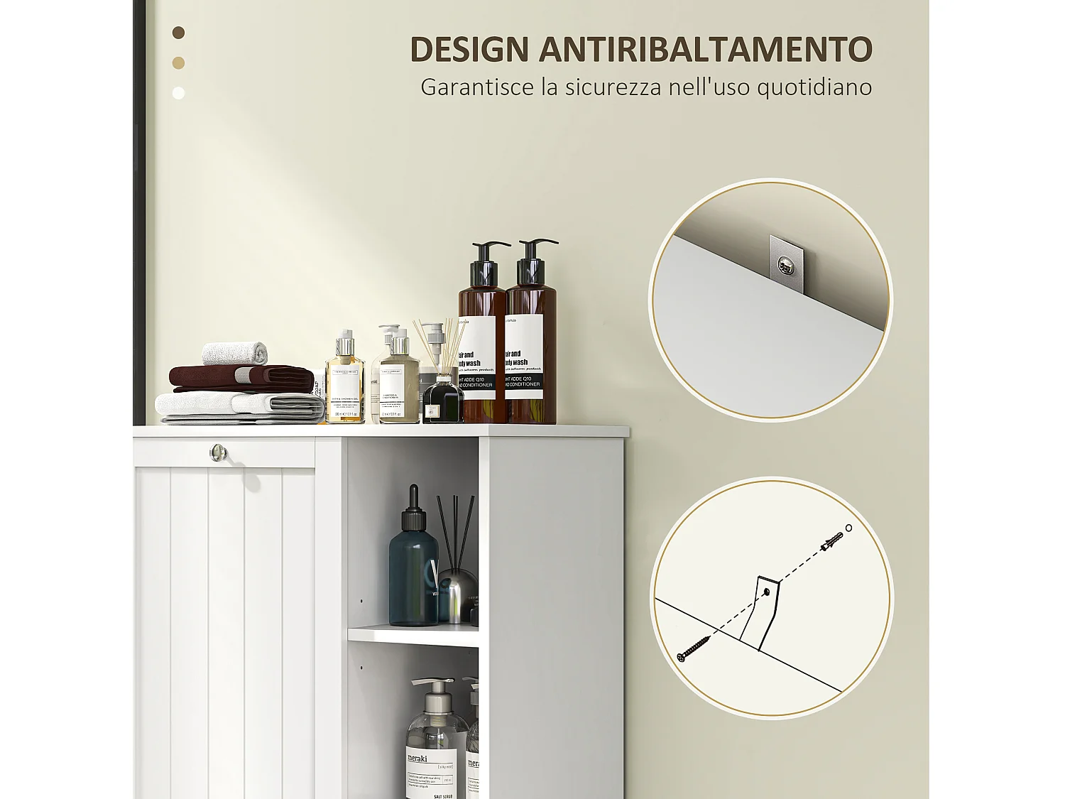 Mobile portabiancheria con cesto rimovibile e ripiani bianco