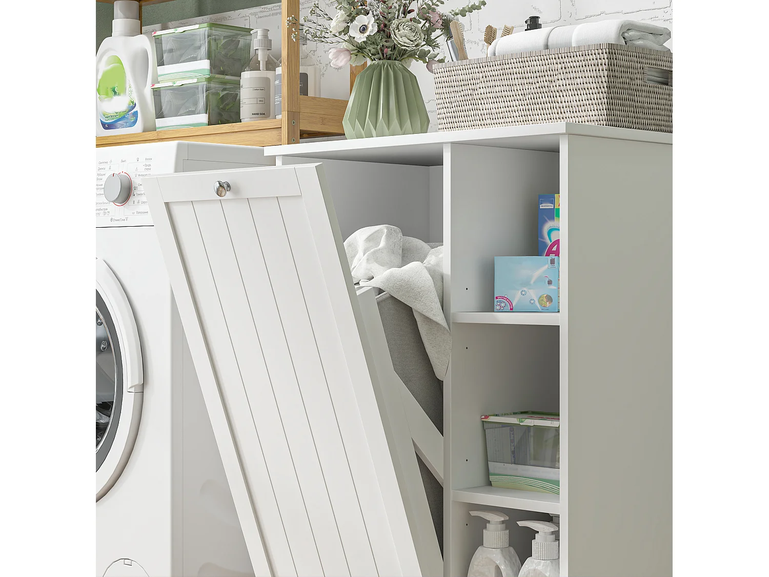 Mobile portabiancheria con cesto rimovibile e ripiani bianco