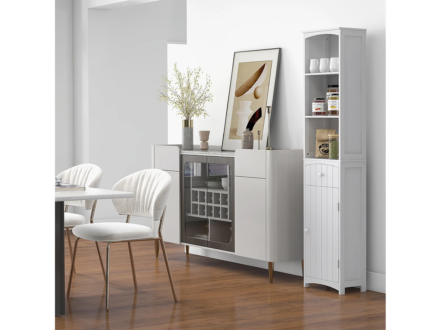 Mobiletto a colonna per bagno con 3 ripiani in mdf bianco