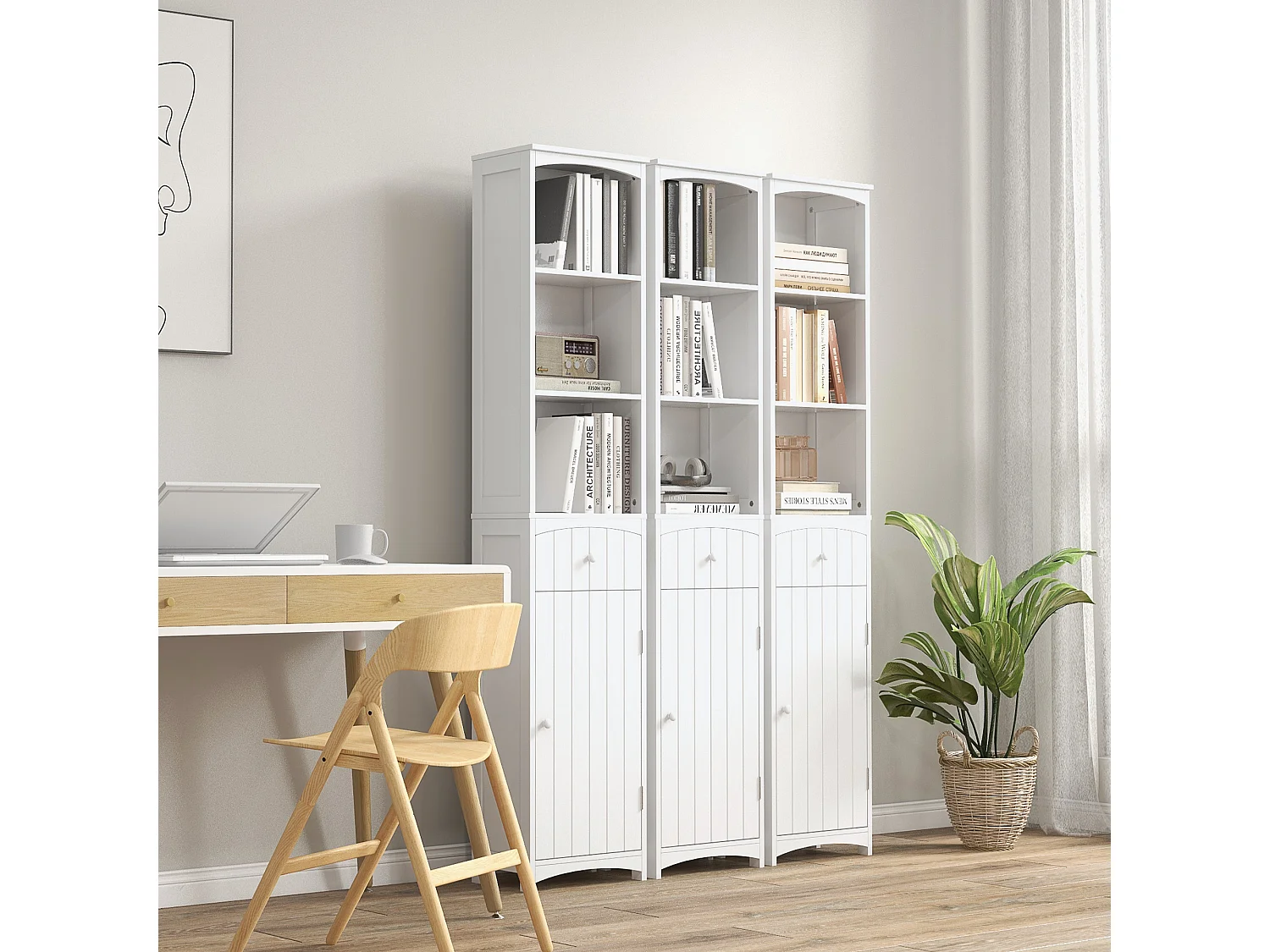 Mobiletto a colonna per bagno con 3 ripiani in mdf bianco