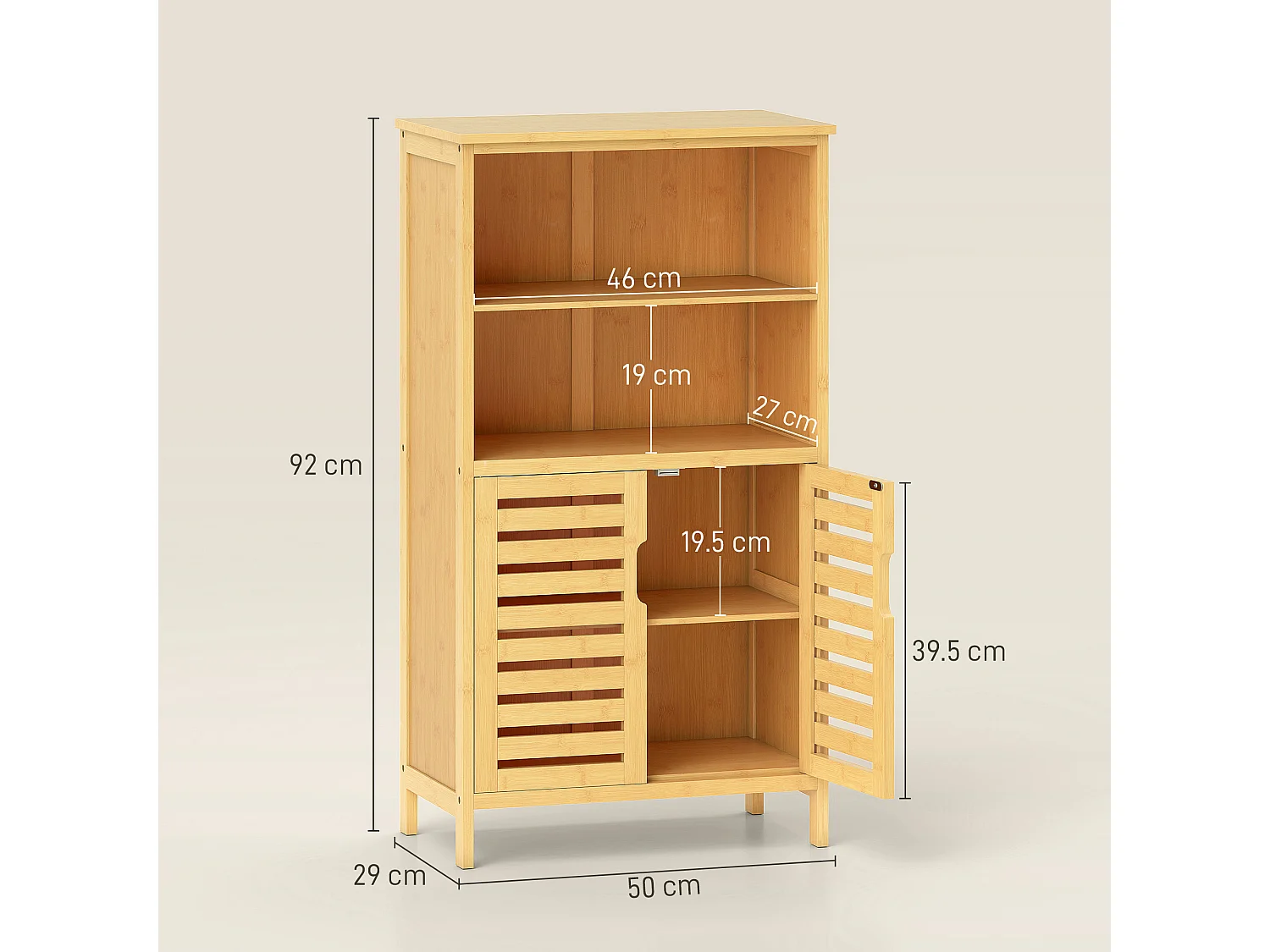 Mobiletto bagno con armadietto 2 ante e 2 ripiani aperti in legno