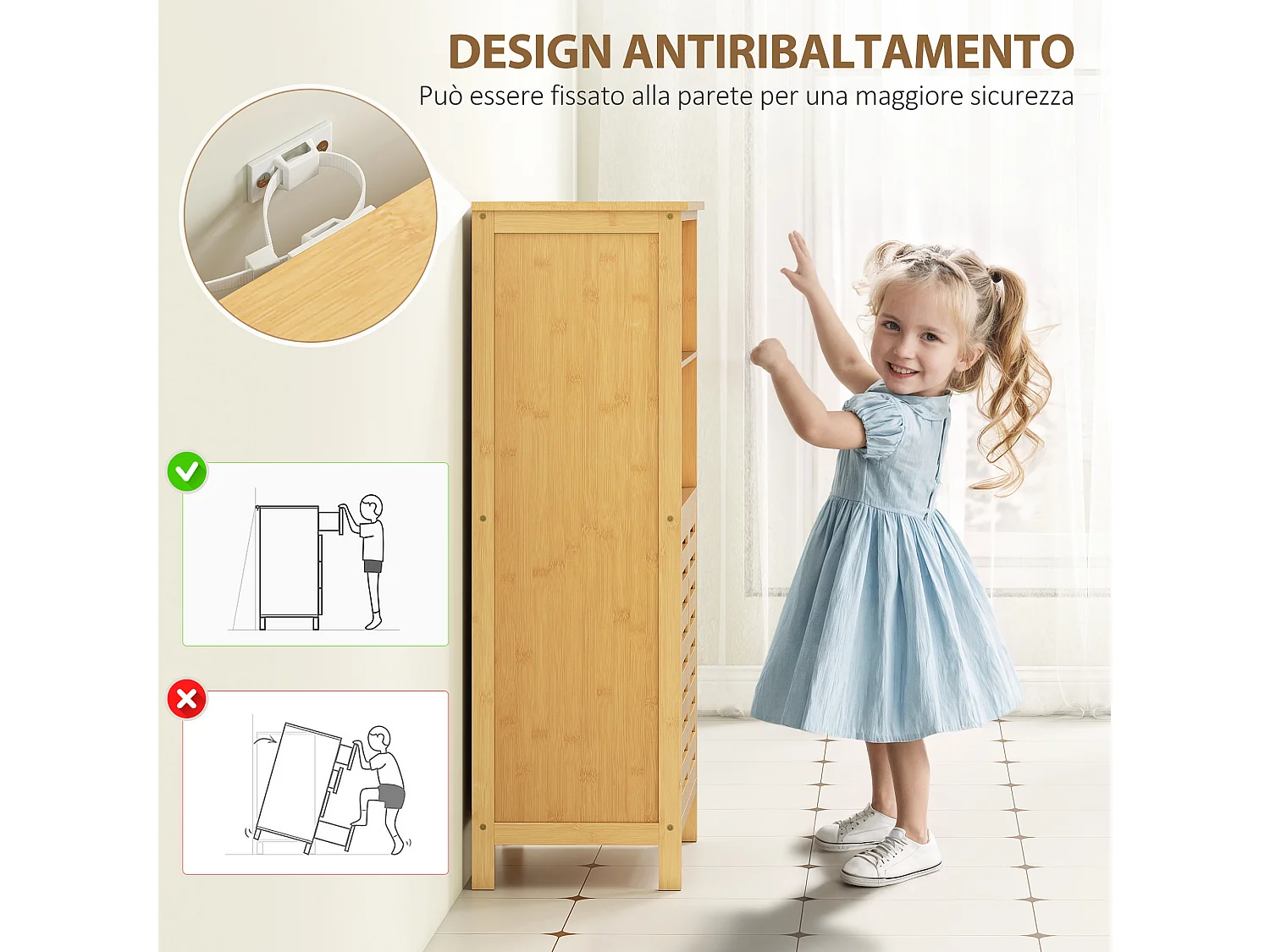 Mobiletto bagno con armadietto 2 ante e 2 ripiani aperti in legno