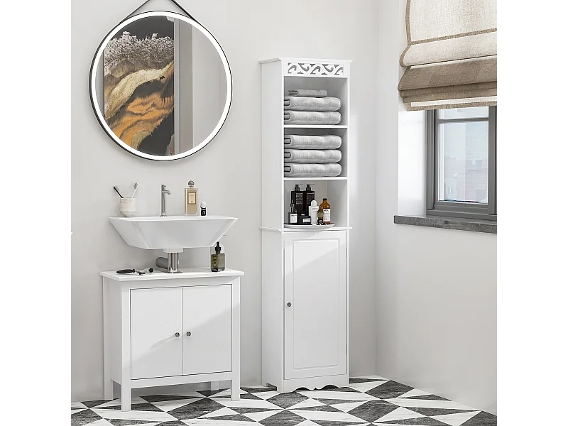 Mobiletto bagno con 3 ripiani regolabili su 3 livelli in mdf bianco