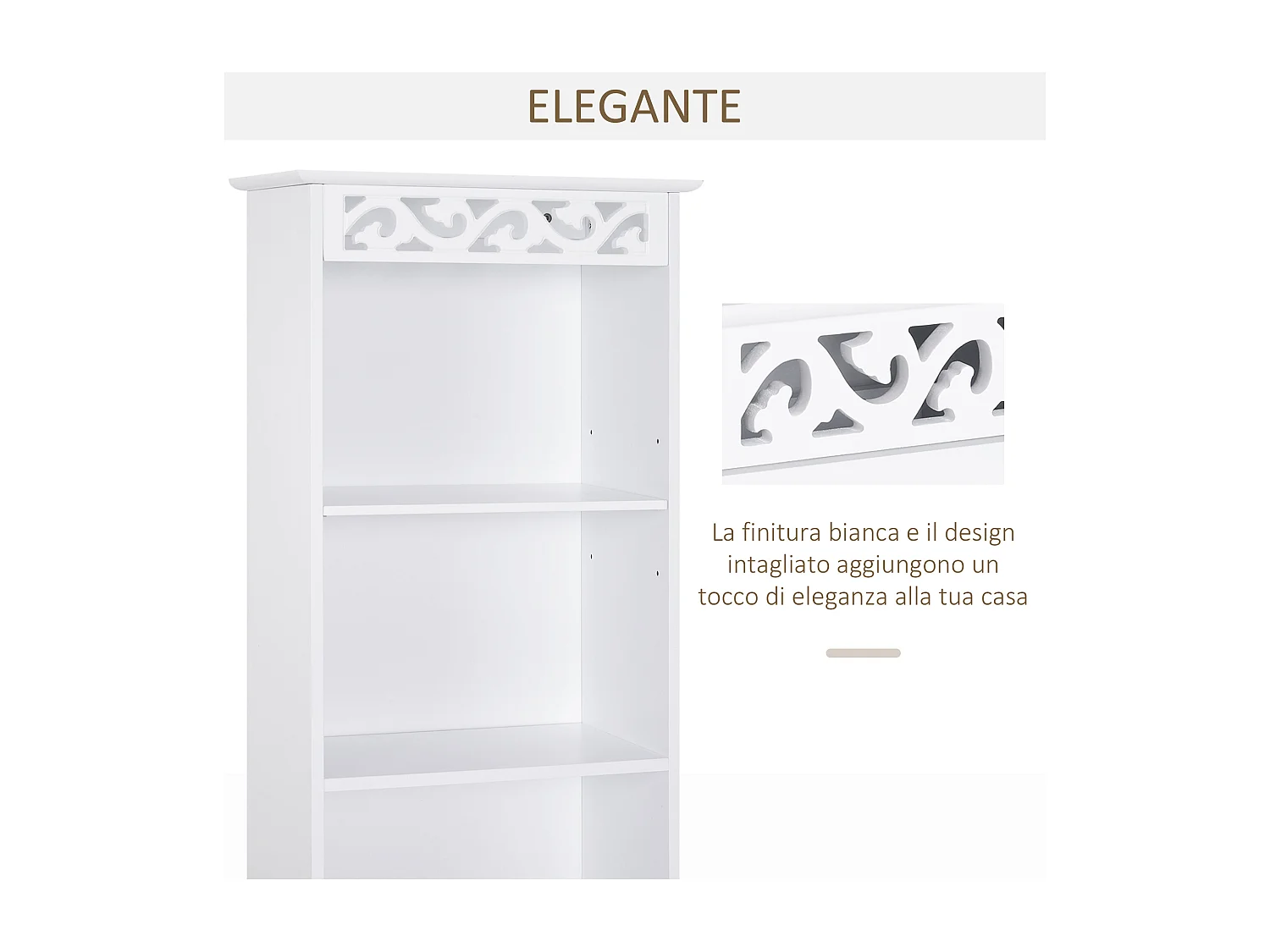 Mobiletto bagno con 3 ripiani regolabili su 3 livelli in mdf bianco