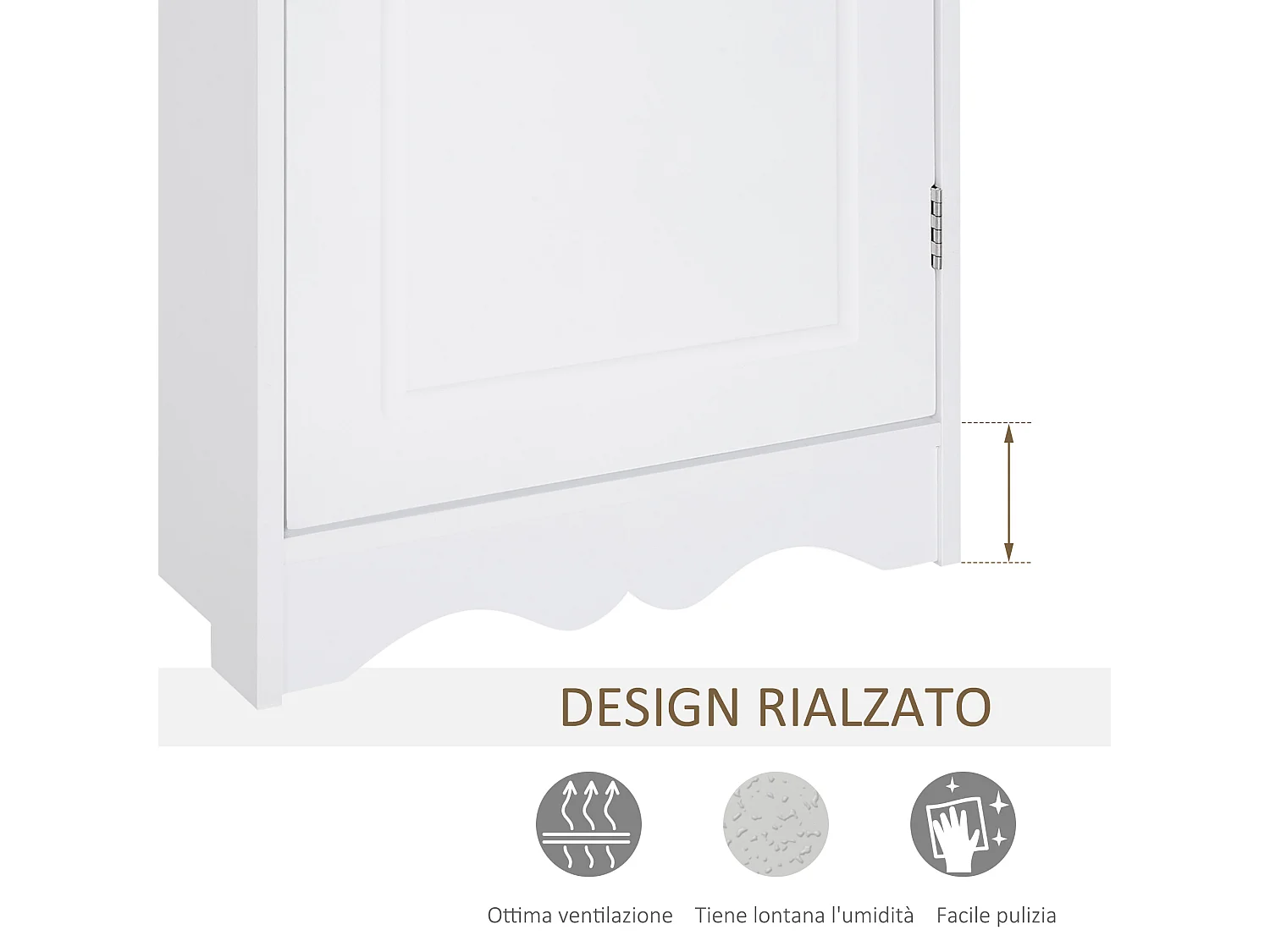Mobiletto bagno con 3 ripiani regolabili su 3 livelli in mdf bianco