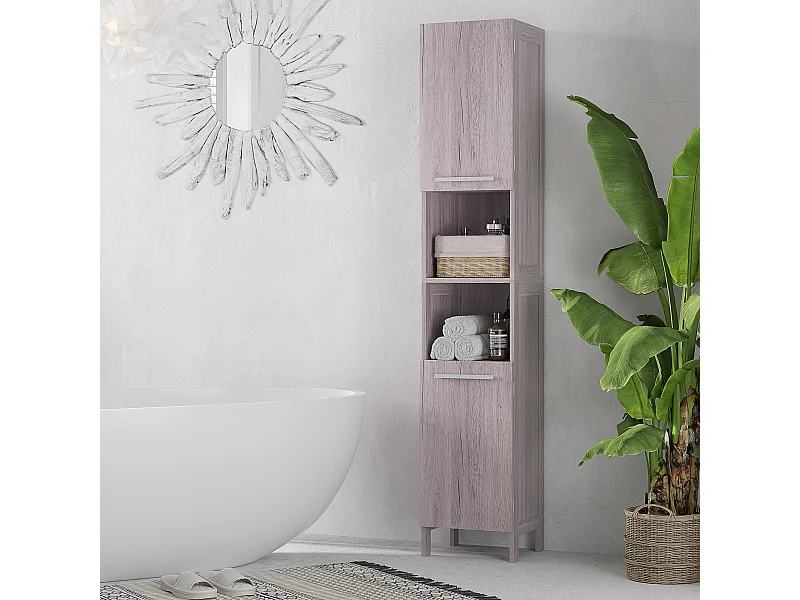 Colonna bagno in mdf con 2 armadietti e 2 ripiani aperti