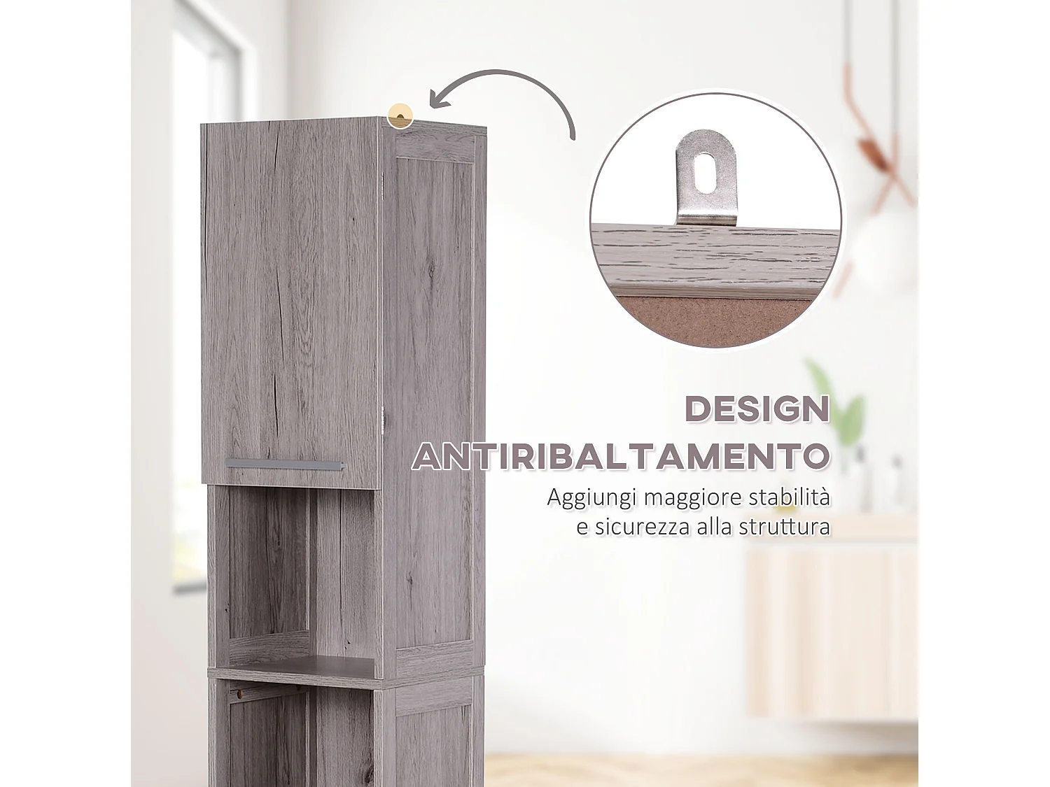 Colonna bagno in mdf con 2 armadietti e 2 ripiani aperti