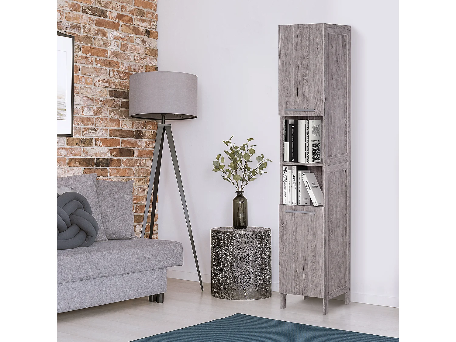 Colonna bagno in mdf con 2 armadietti e 2 ripiani aperti