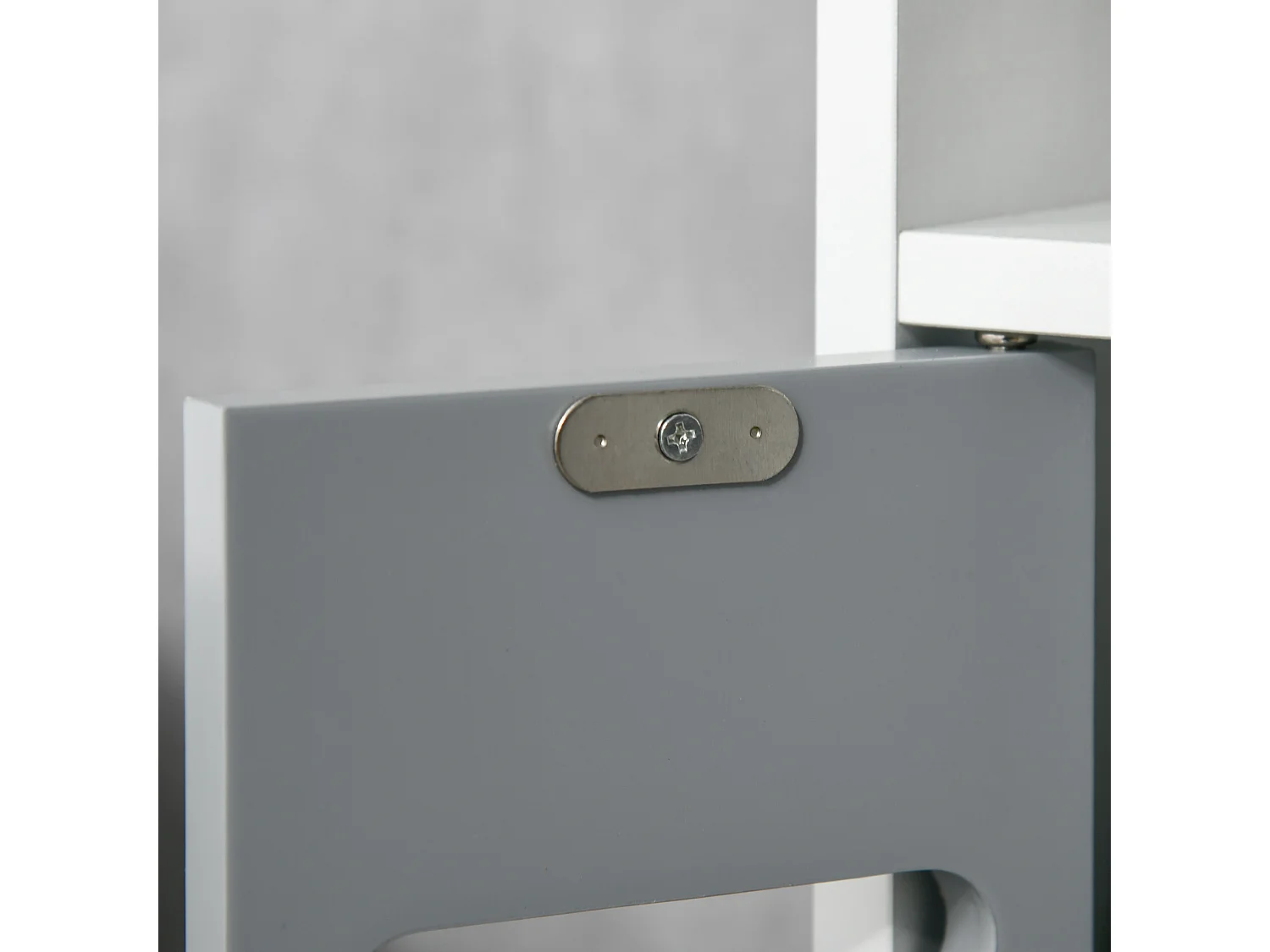 Mobile bagno con mensole e armadietti legno bianco e grigio
