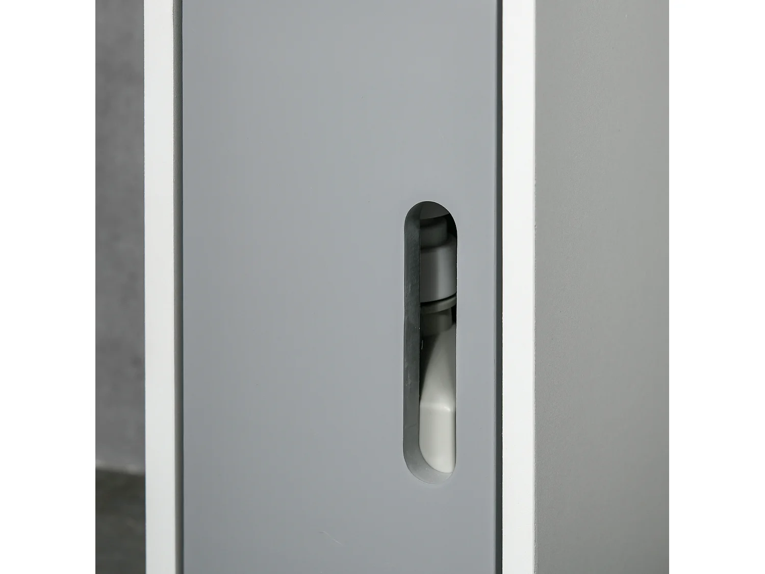 Mobile bagno con mensole e armadietti legno bianco e grigio