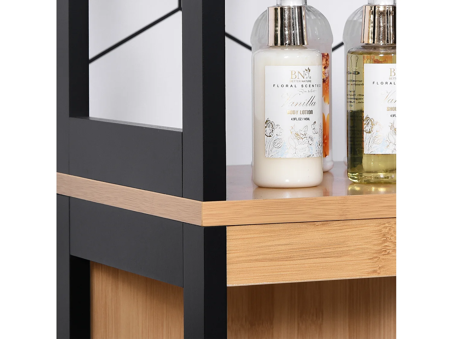 Colonna bagno 2 cassetti e 3 vani aperti in legno mdf e bambù