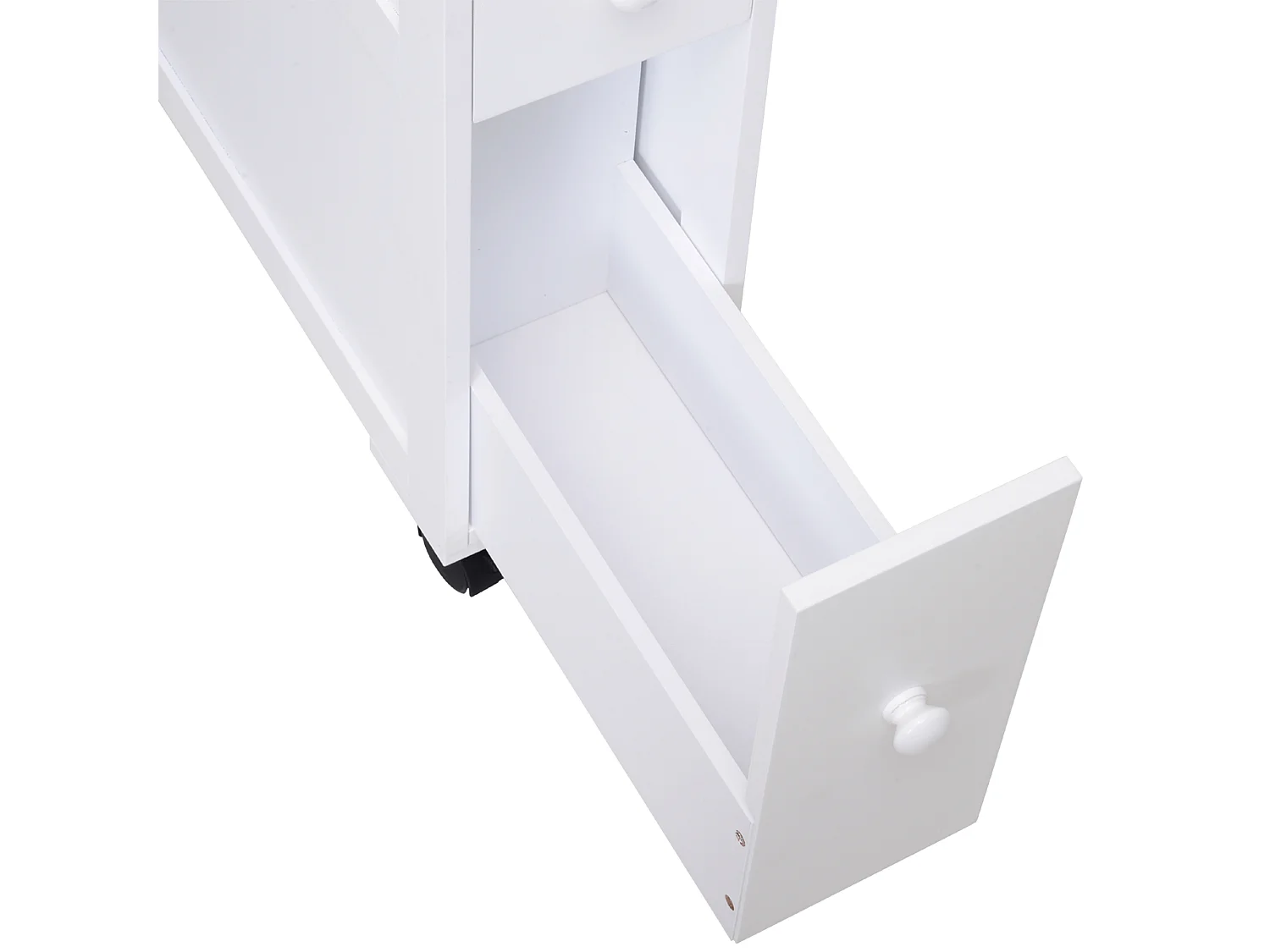 Mobiletto da bagno 2 cassetti salvaspazio con 4 ruote legno bianco