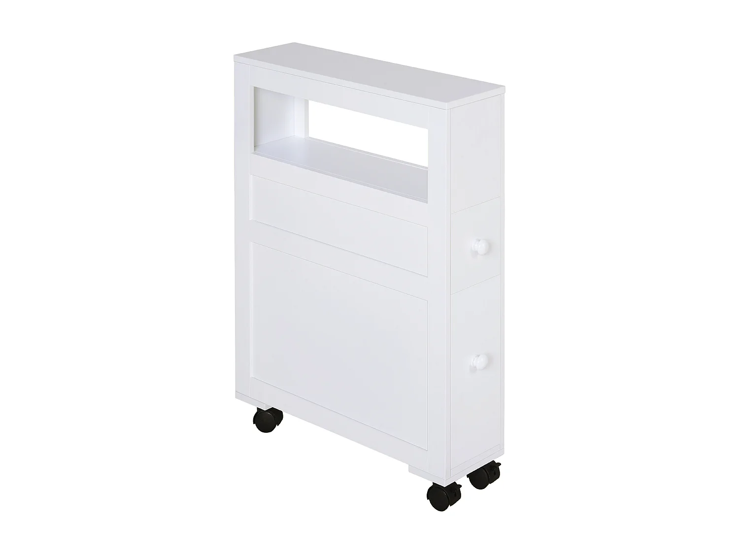 Mobiletto da bagno 2 cassetti salvaspazio con 4 ruote legno bianco