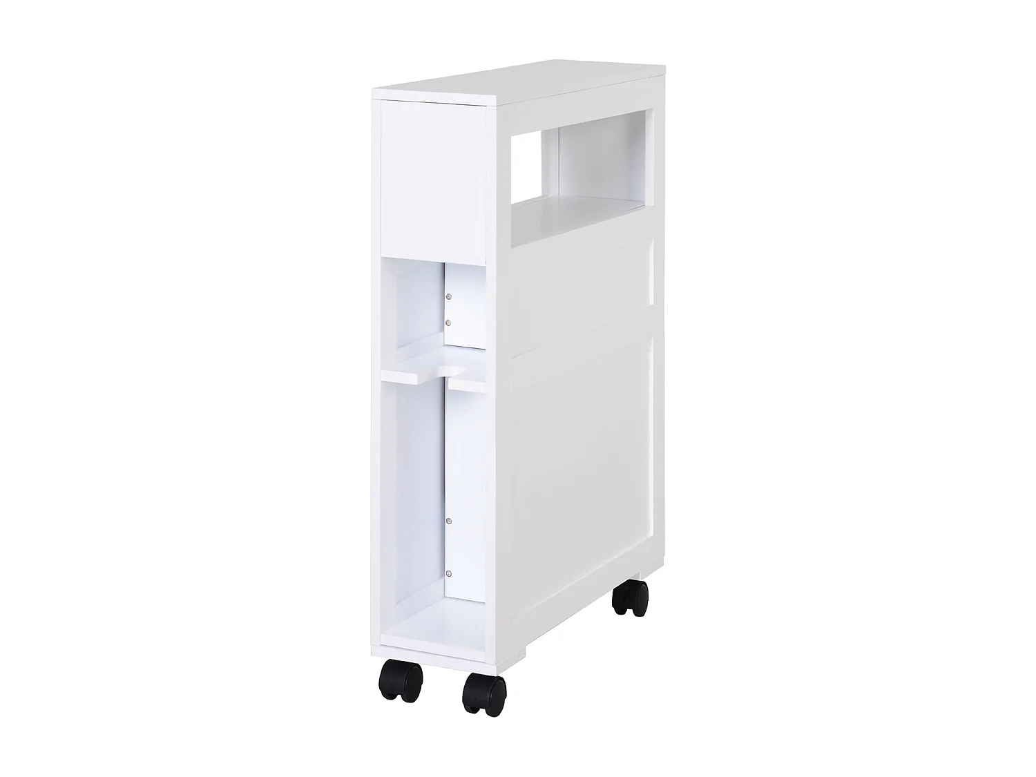 Mobiletto da bagno 2 cassetti salvaspazio con 4 ruote legno bianco