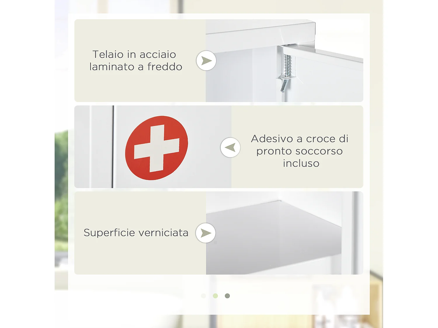 Armadietto medicinali con 2 ripiani e 2 chiavi in acciaio bianco