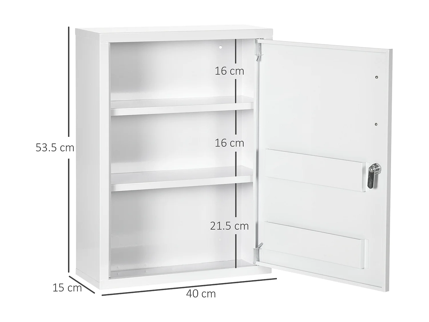 Armadietto medicinali con 2 ripiani e 2 chiavi in acciaio bianco