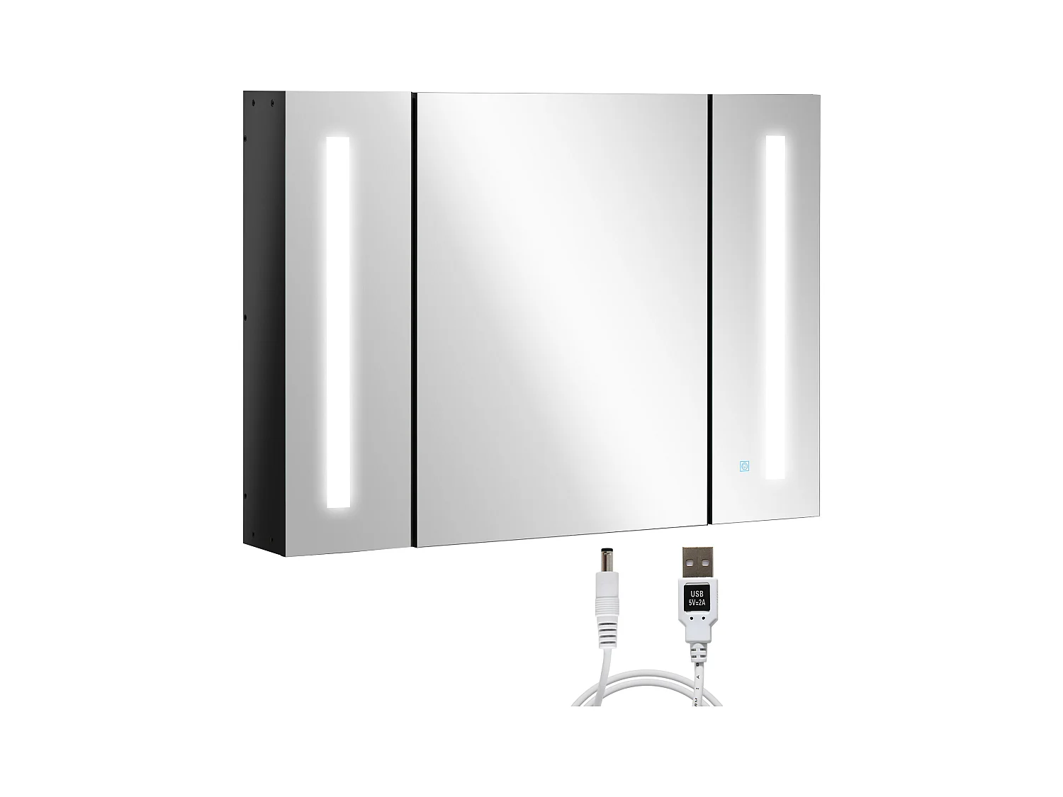 Specchio da bagno con 3 armadietti 3 ripiani e luce led nero