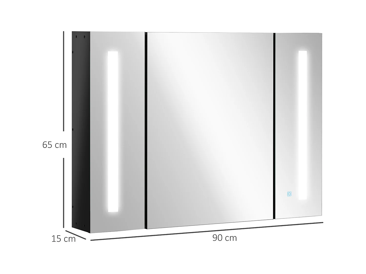 Specchio da bagno con 3 armadietti 3 ripiani e luce led nero