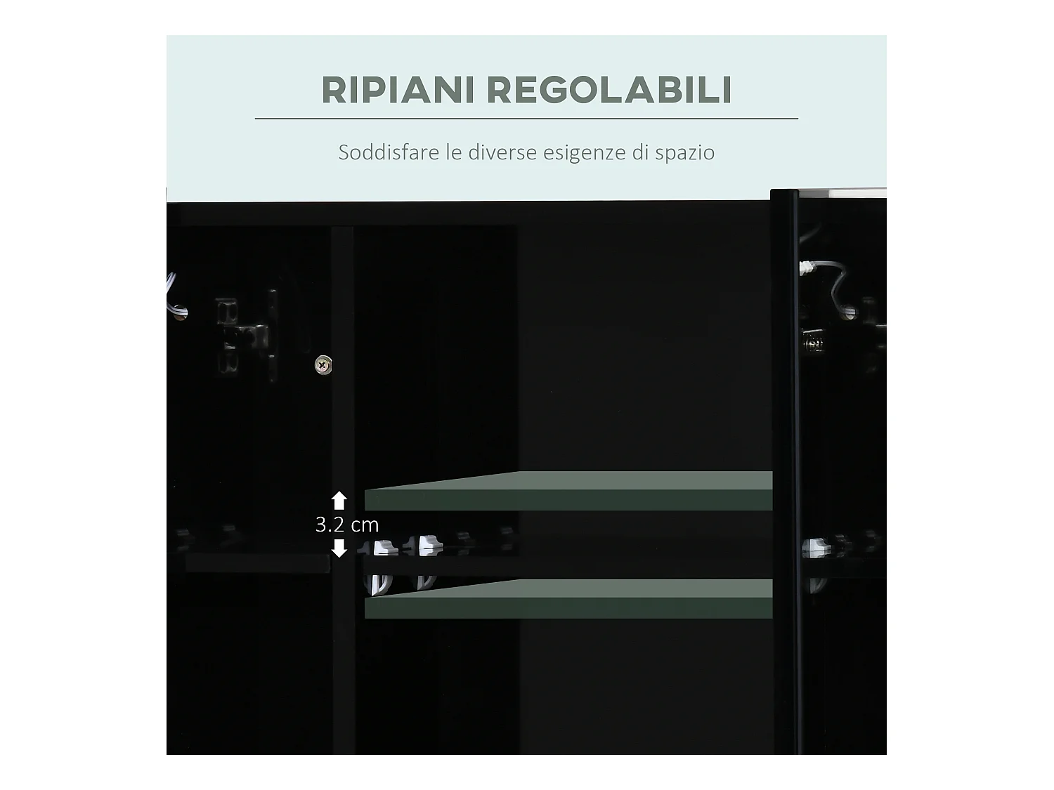 Specchio da bagno con 3 armadietti 3 ripiani e luce led nero