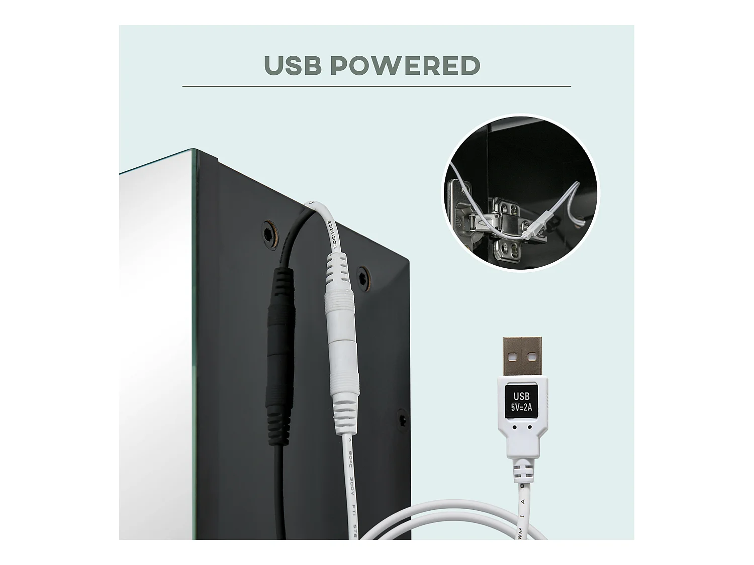 Specchio da bagno con 3 armadietti 3 ripiani e luce led nero