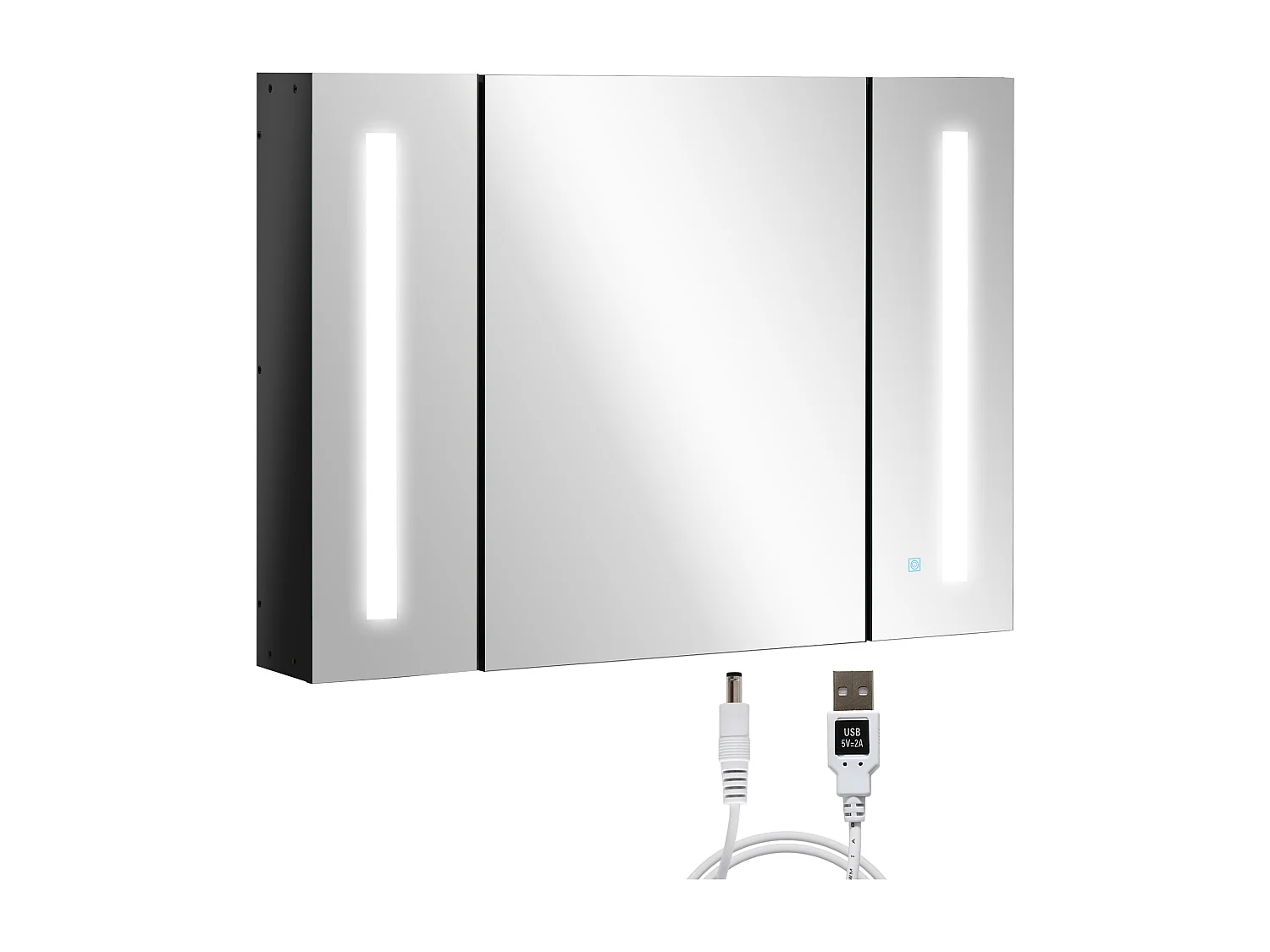 Specchio da bagno con 3 armadietti 3 ripiani e luce led nero