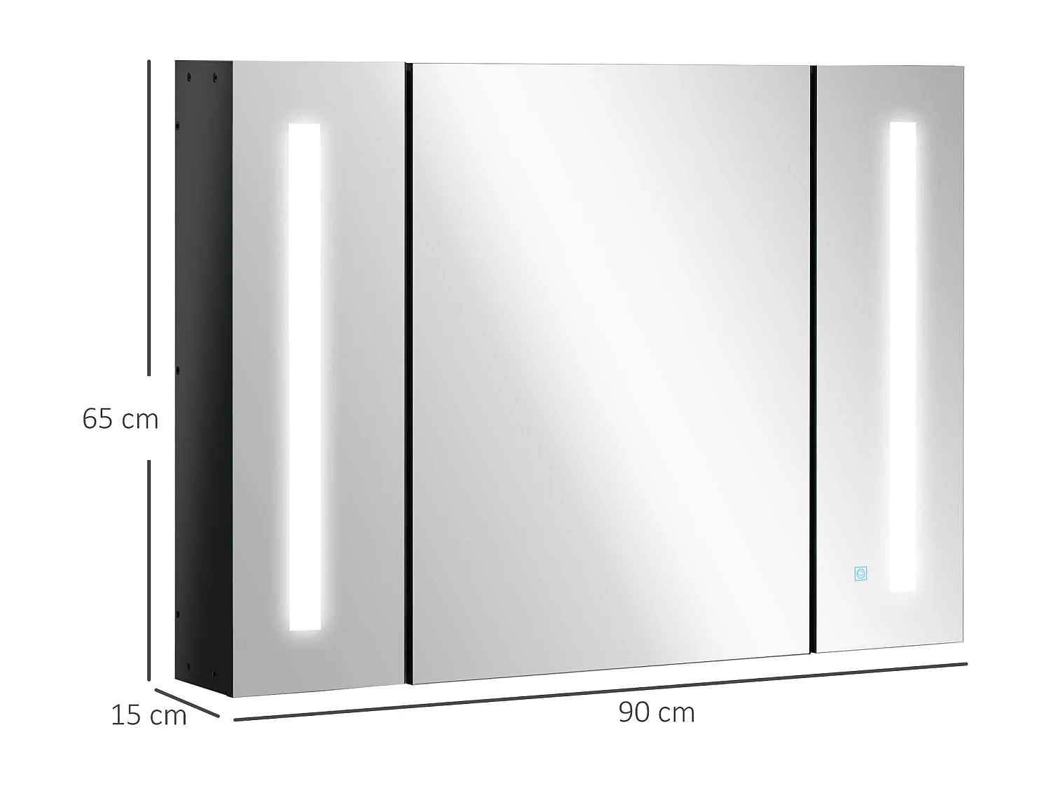 Specchio da bagno con 3 armadietti 3 ripiani e luce led nero