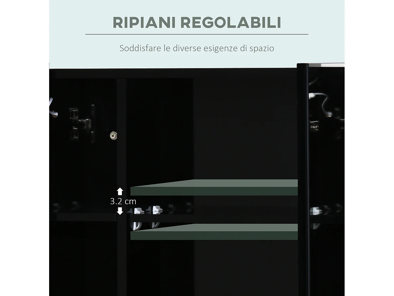 Specchio da bagno con 3 armadietti 3 ripiani e luce led nero