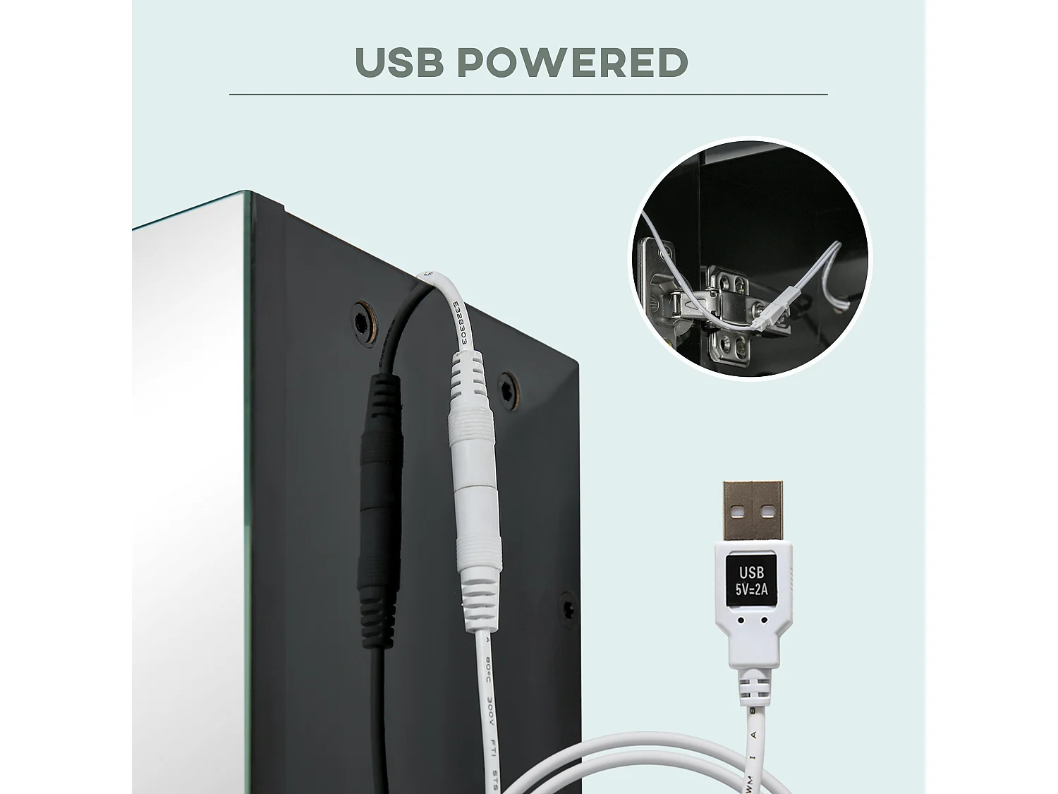 Specchio da bagno con 3 armadietti 3 ripiani e luce led nero