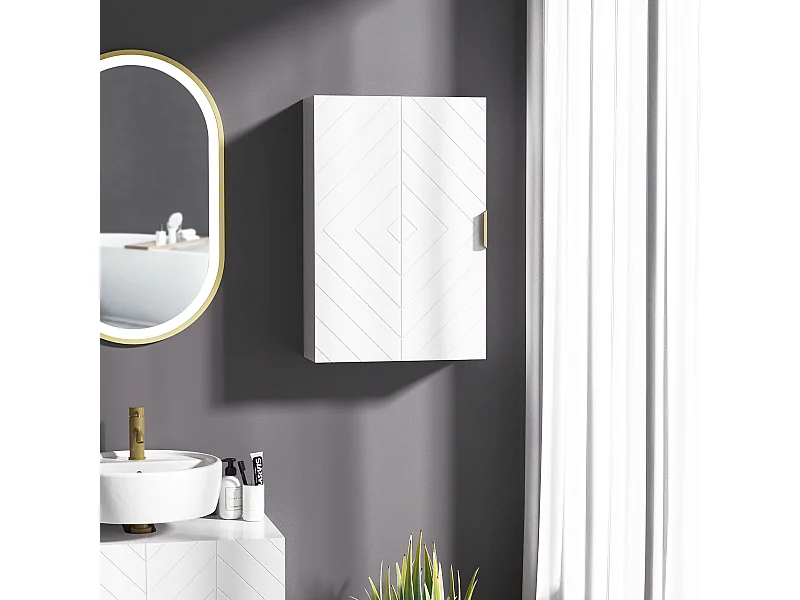 Pensile bagno con anta decorata e ripiani regolabili bianco