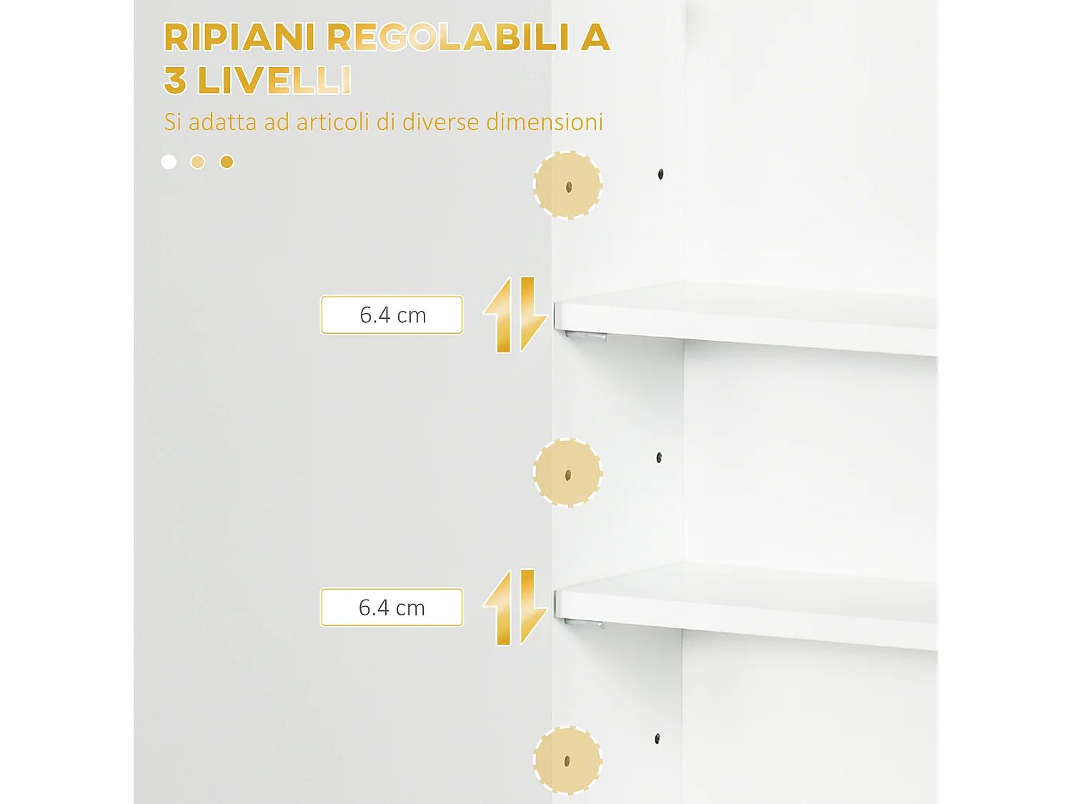 Pensile bagno con anta decorata e ripiani regolabili bianco