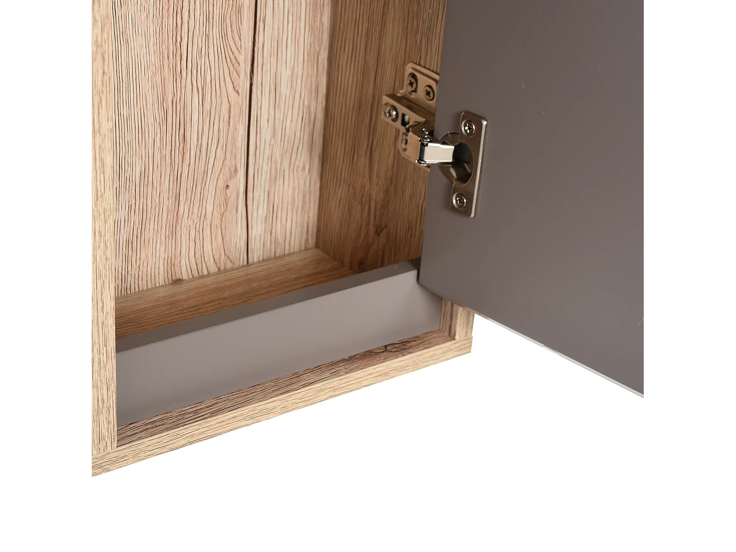 Armadietto pensile da bagno con mensola in legno grigio e rovere