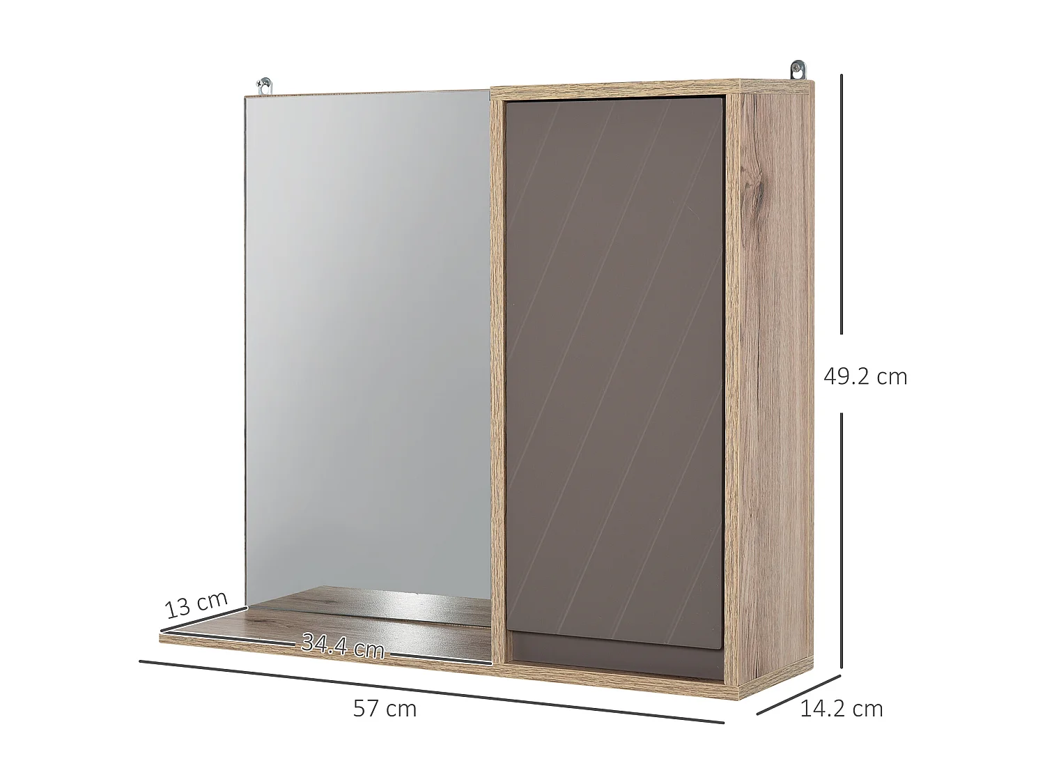 Armadietto pensile da bagno con mensola in legno grigio e rovere