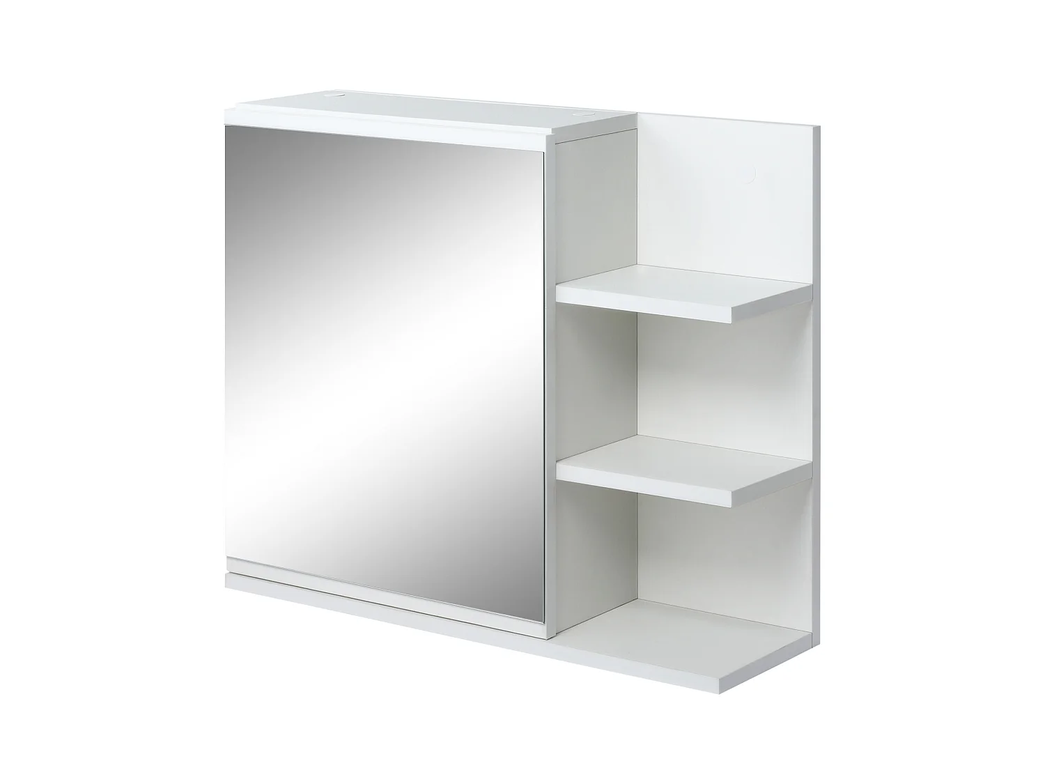 Mobile specchiera bagno con 3 ripiani laterali in legno bianco