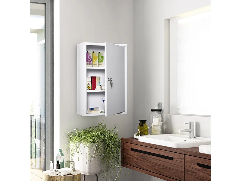 Armadietto medicinali bianco 3 livelli in acciaio e 2 chiavi