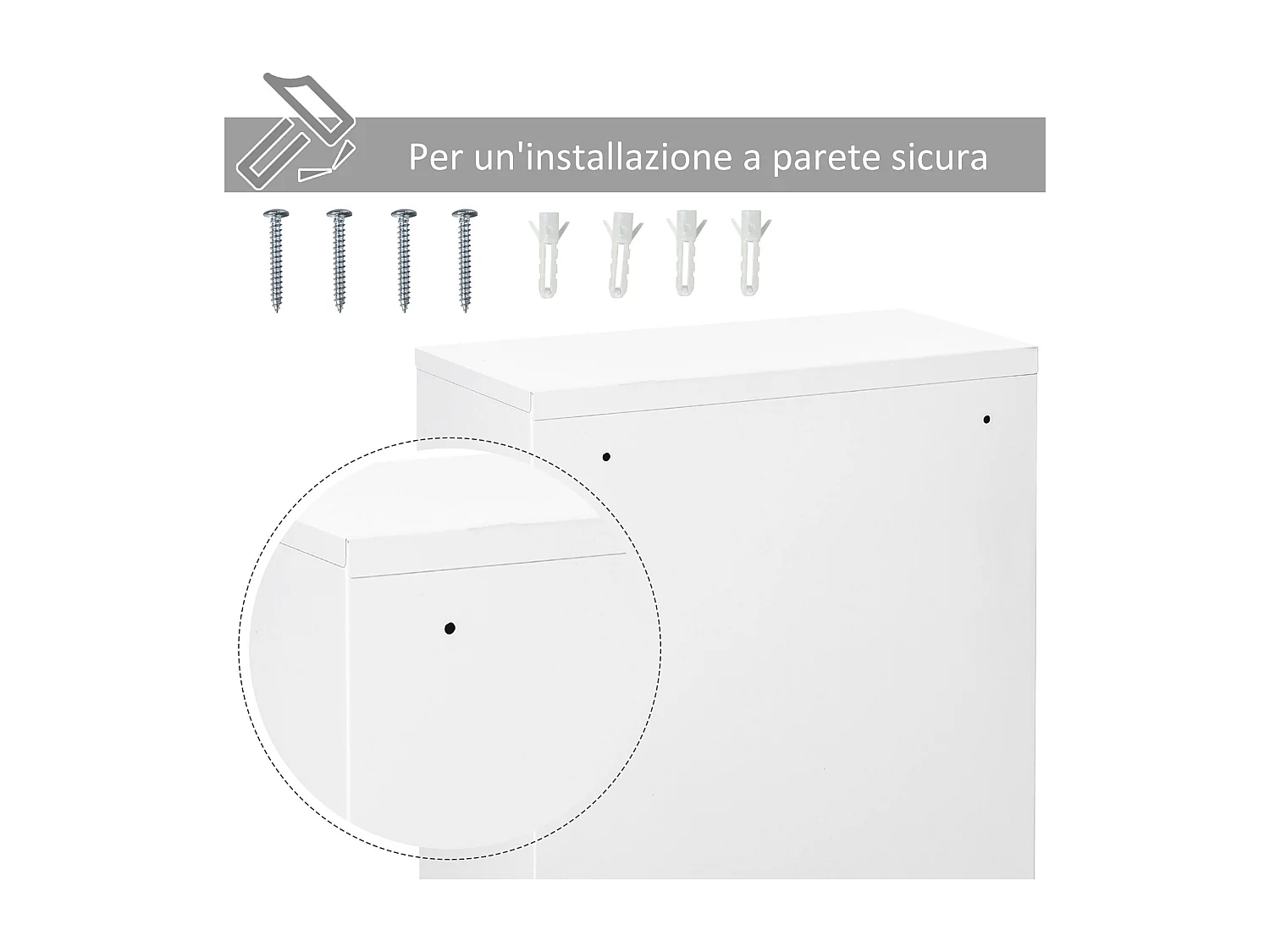 Armadietto medicinali bianco 3 livelli in acciaio e 2 chiavi