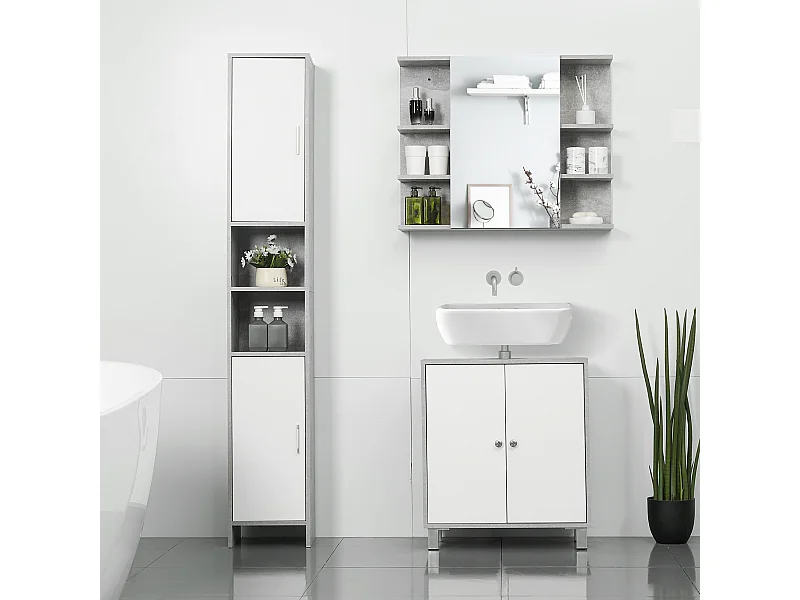 Mobile specchiera bagno a parete con anta e mensole in legno