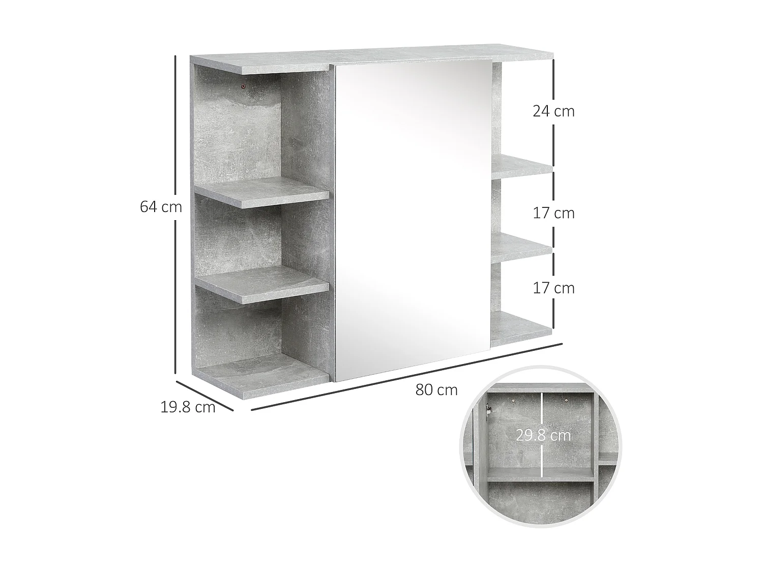 Mobile specchiera bagno a parete con anta e mensole in legno