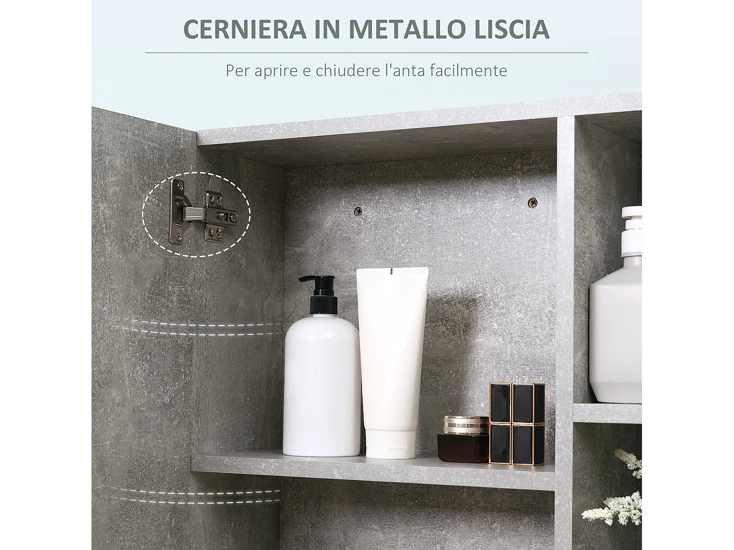 Mobile specchiera bagno a parete con anta e mensole in legno