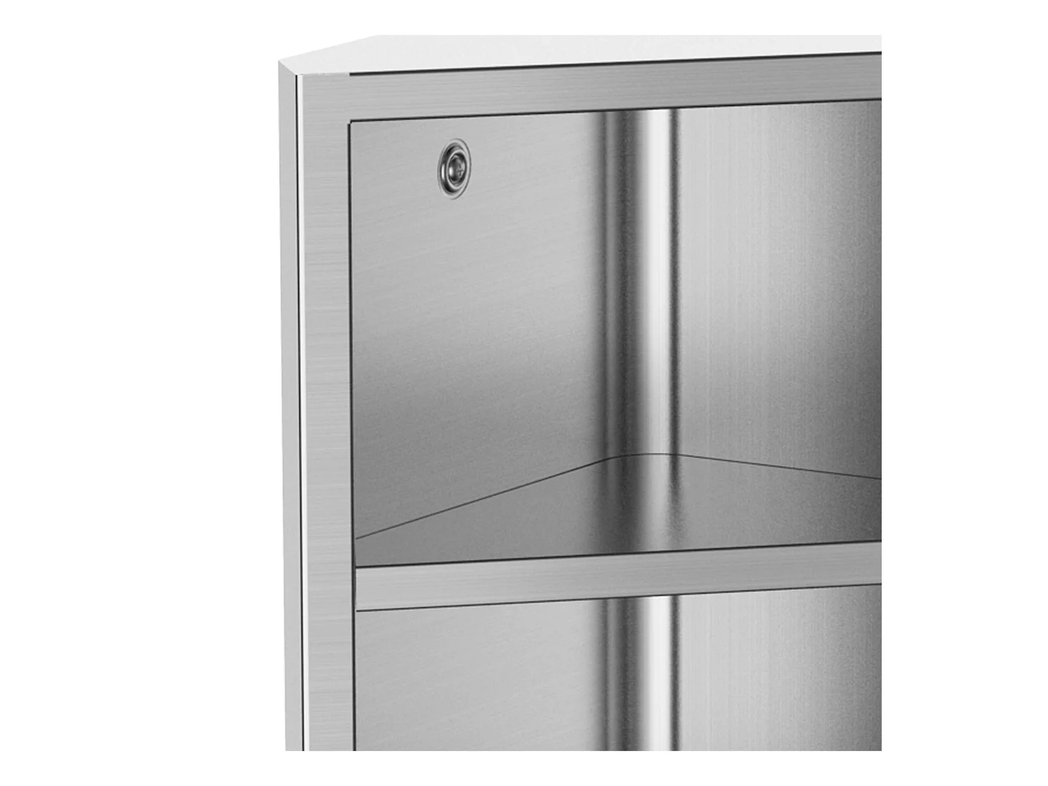 Armadietto angolare bagno in acciaio a specchio con ripiani argento