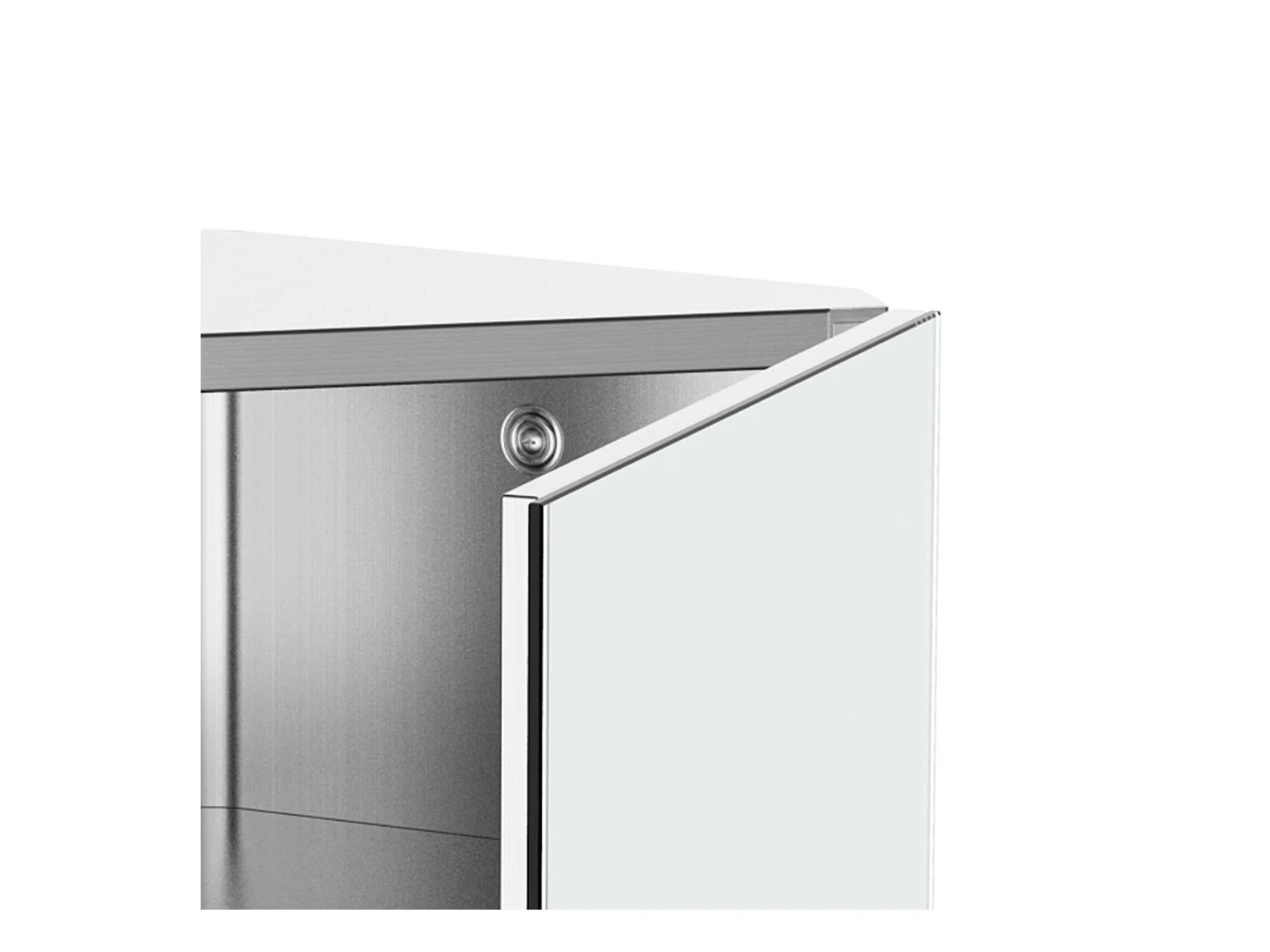 Armadietto angolare bagno in acciaio a specchio con ripiani argento