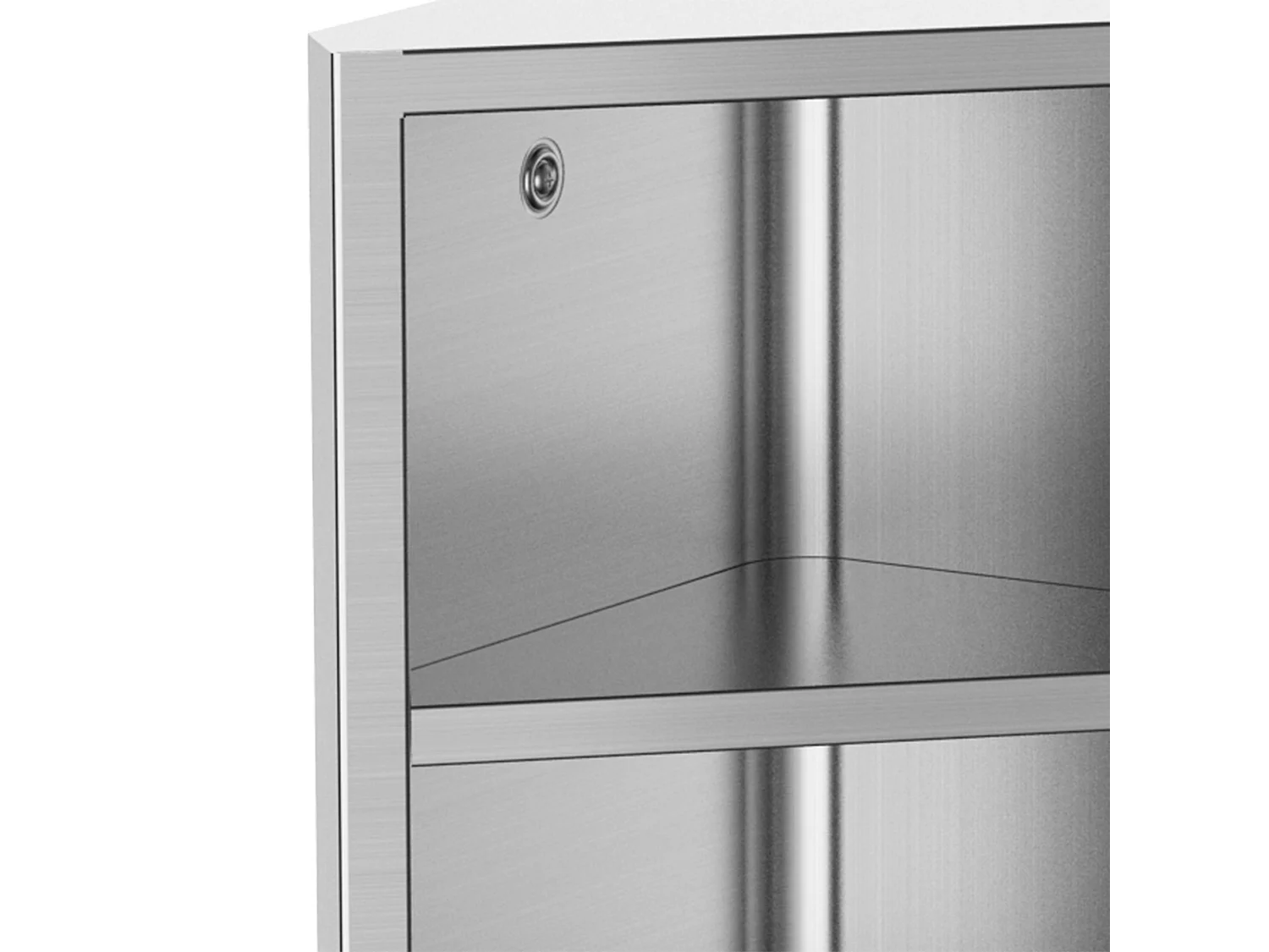 Armadietto angolare bagno in acciaio a specchio con ripiani argento